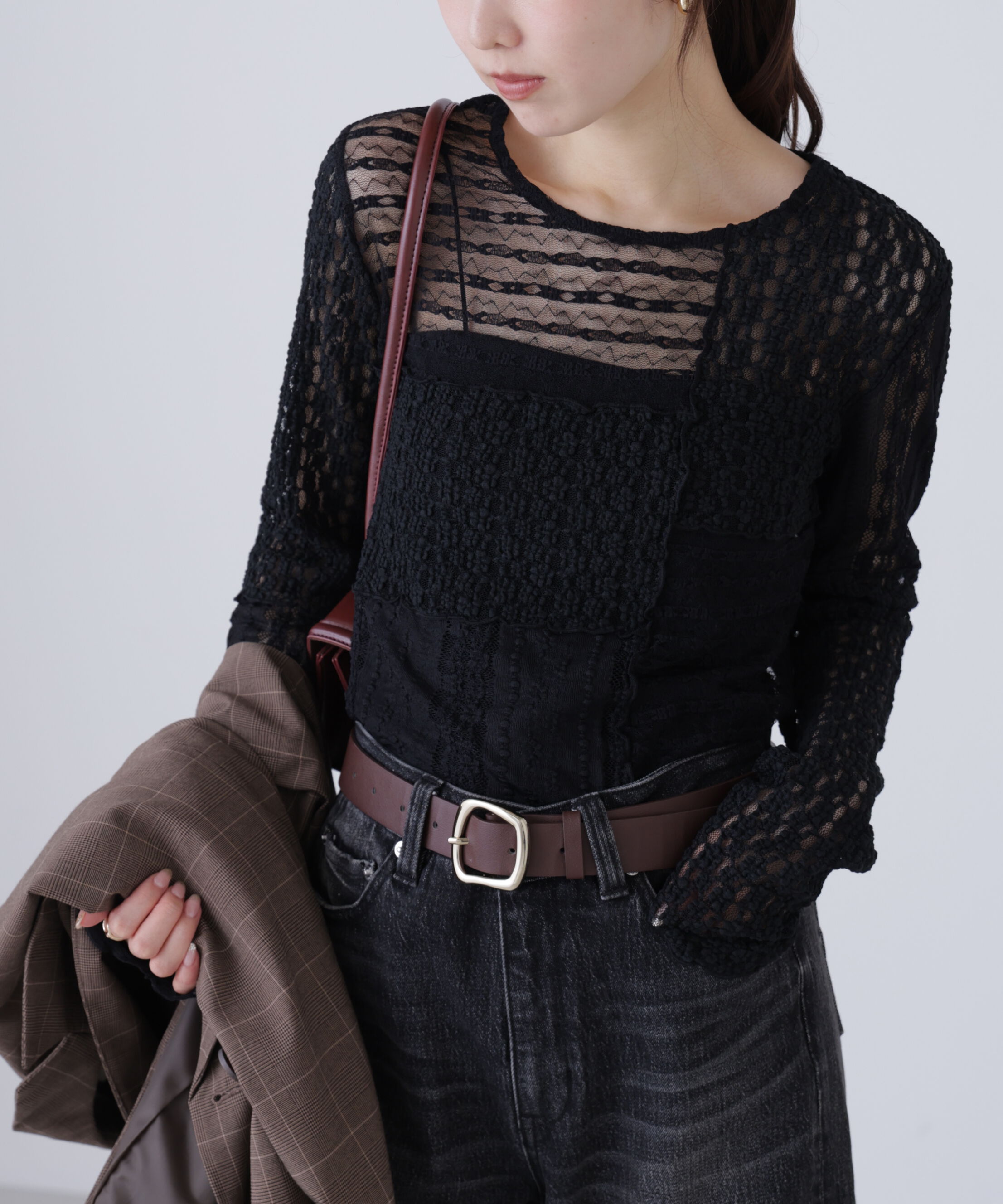  「パッチワークチュールレースカットソー」|Tシャツ・カットソー|