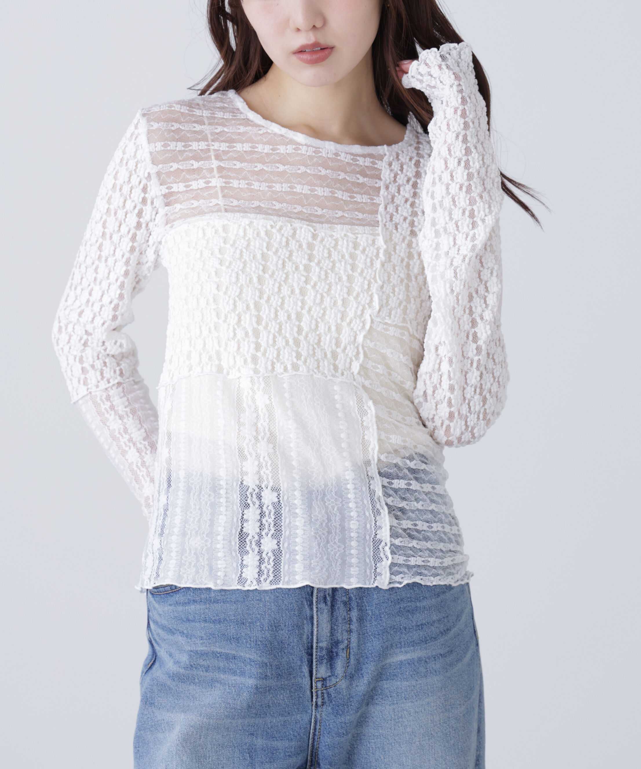  「パッチワークチュールレースカットソー」|Tシャツ・カットソー|