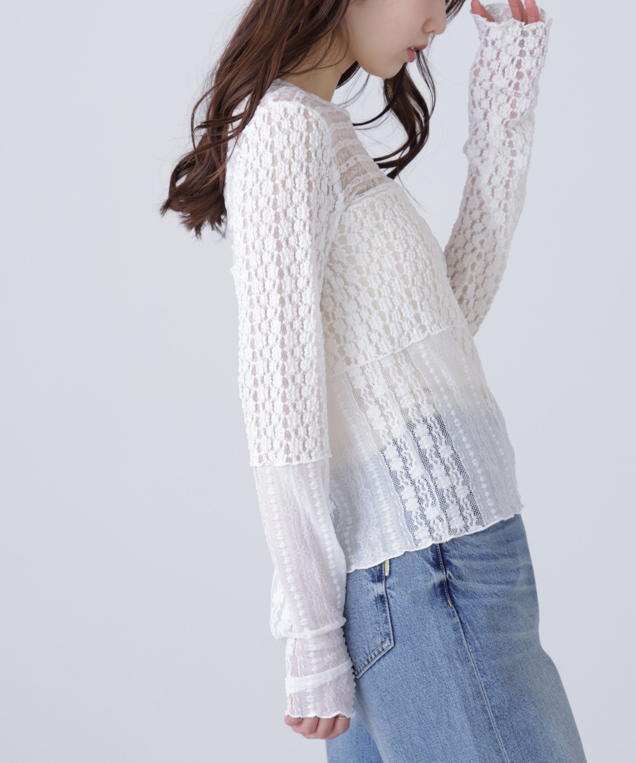  「パッチワークチュールレースカットソー」|Tシャツ・カットソー|