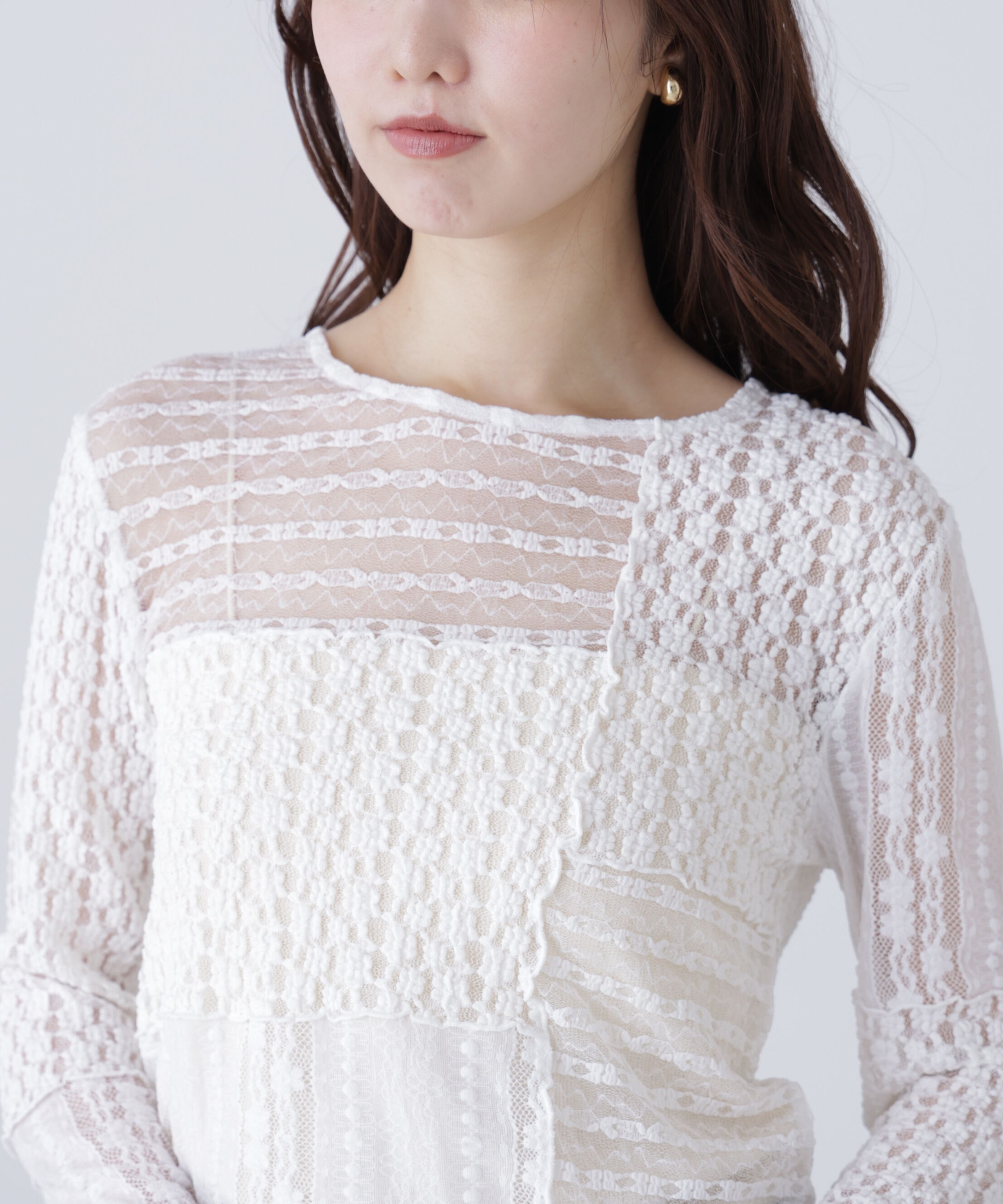  「パッチワークチュールレースカットソー」|Tシャツ・カットソー|