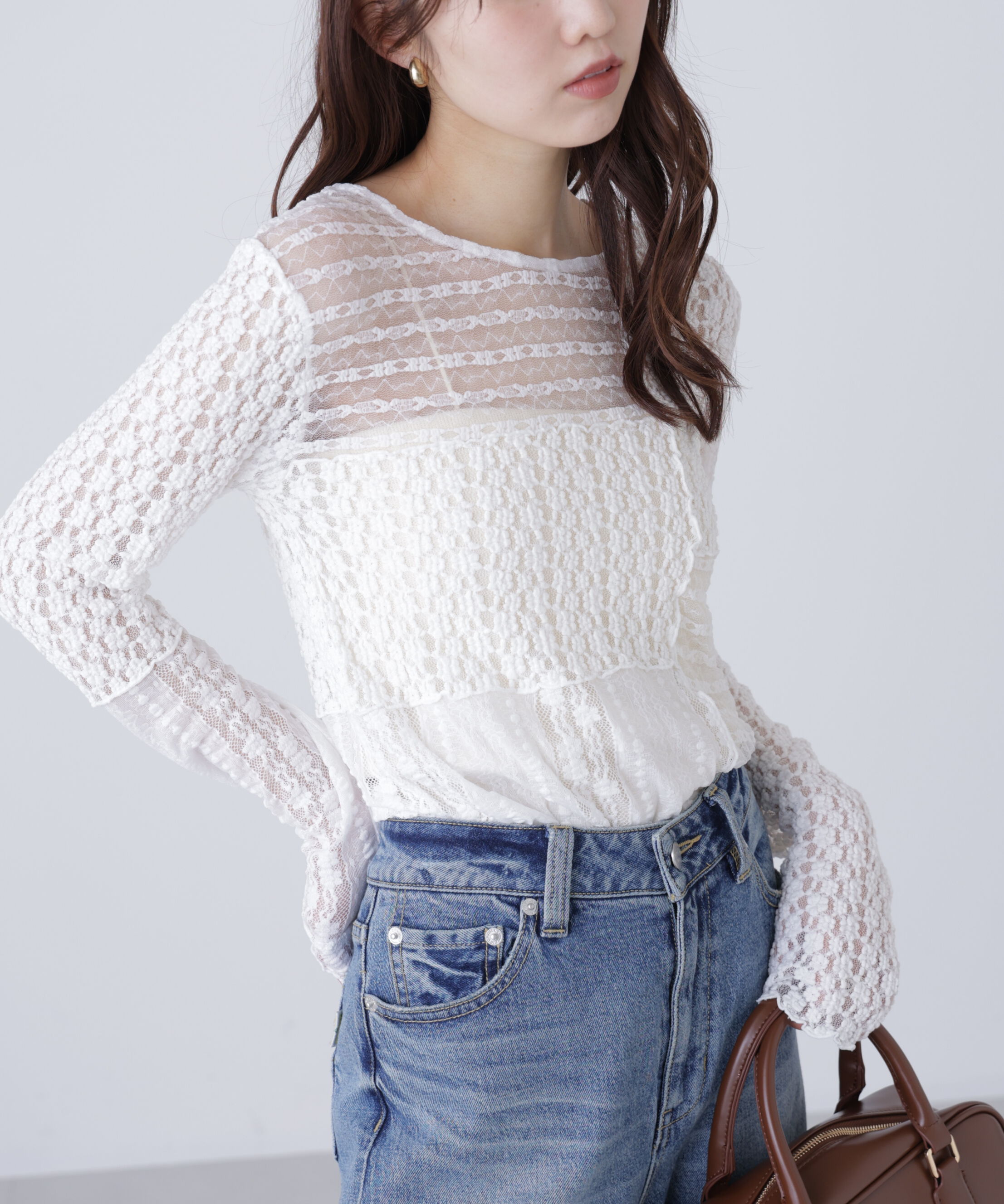  「パッチワークチュールレースカットソー」|Tシャツ・カットソー|