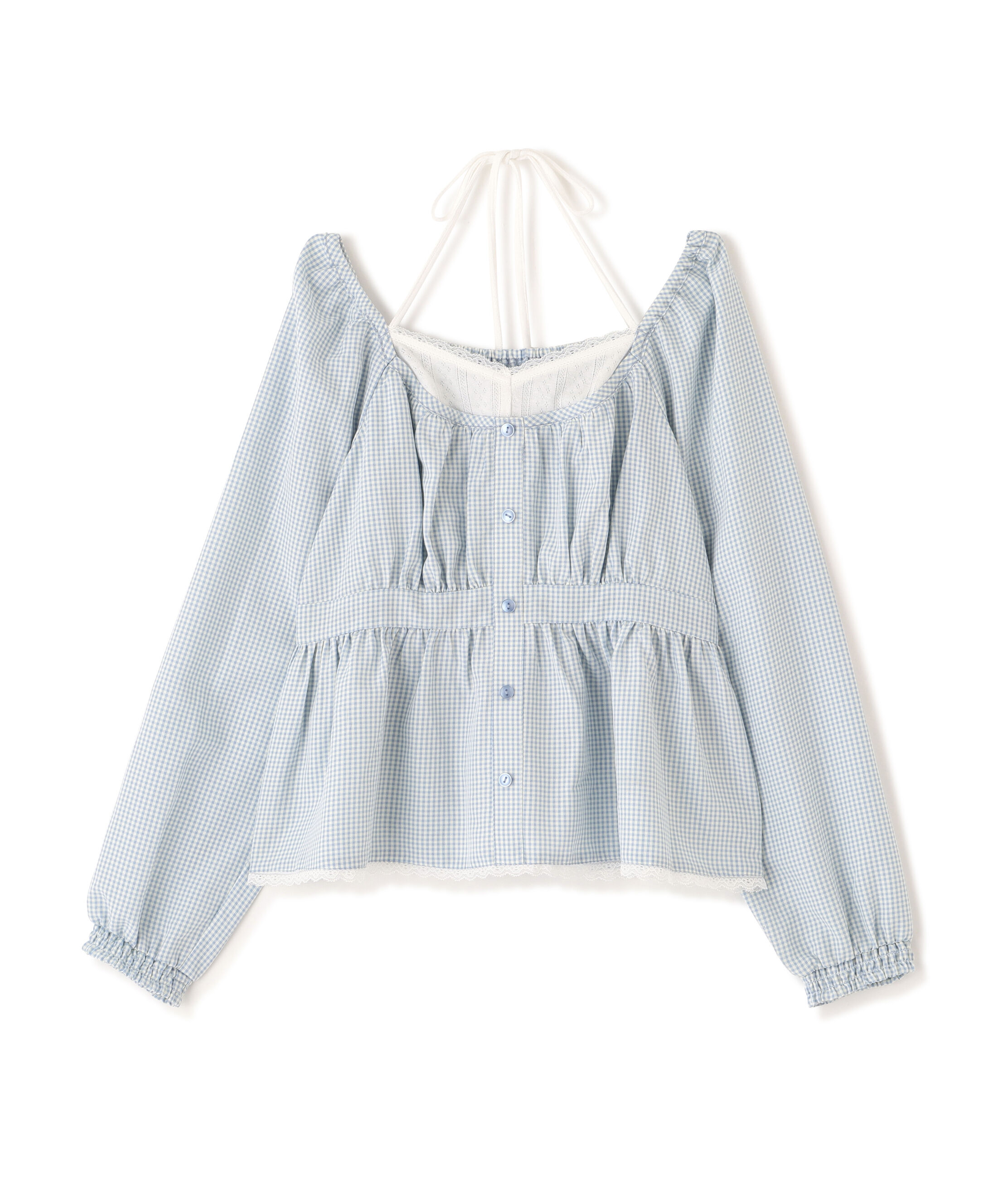  「レイヤード風ギンガムチェックペプラムブラウス」|シャツ・ブラウス|