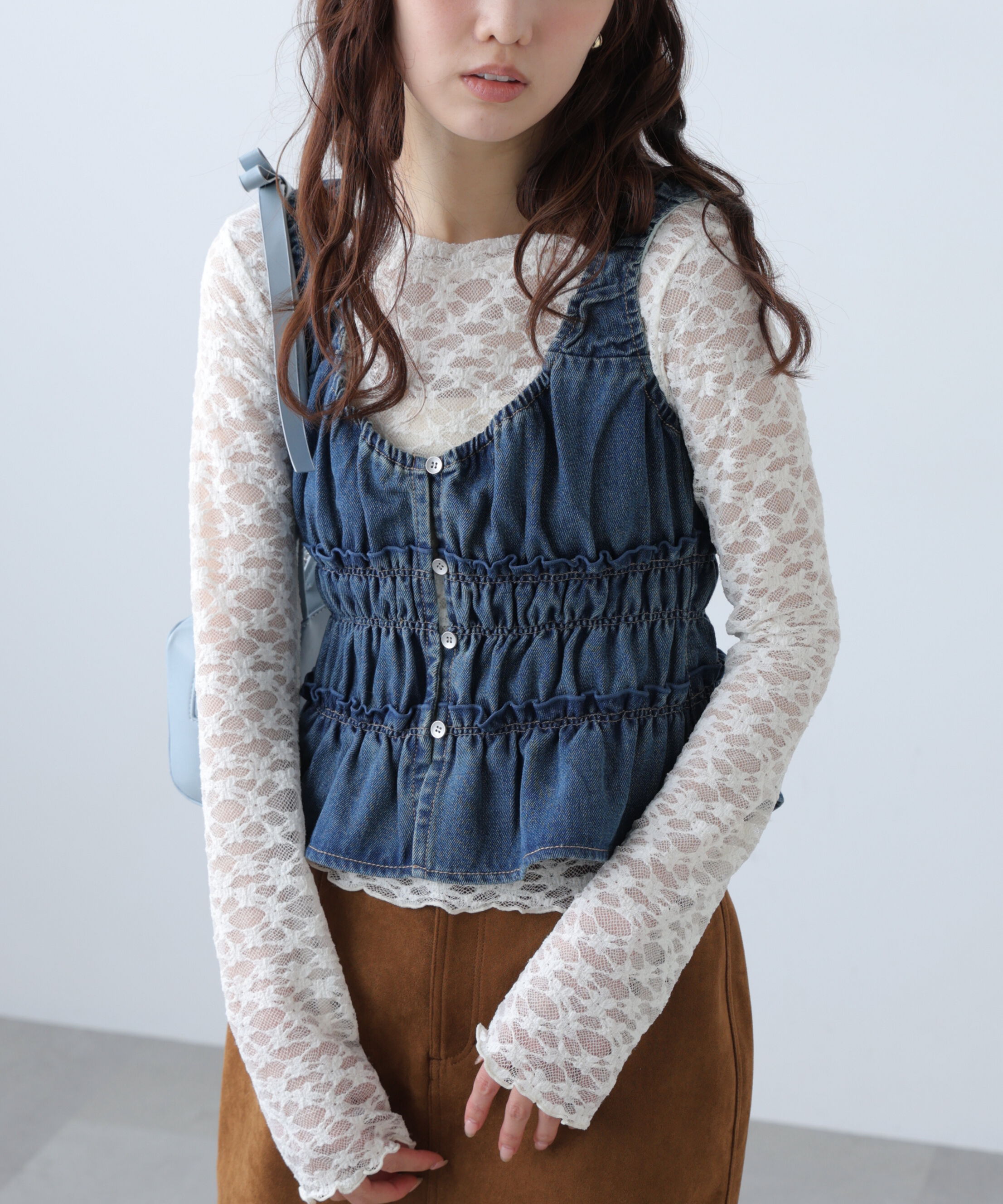  「シャーリングデニムビスチェ」|シャツ・ブラウス|