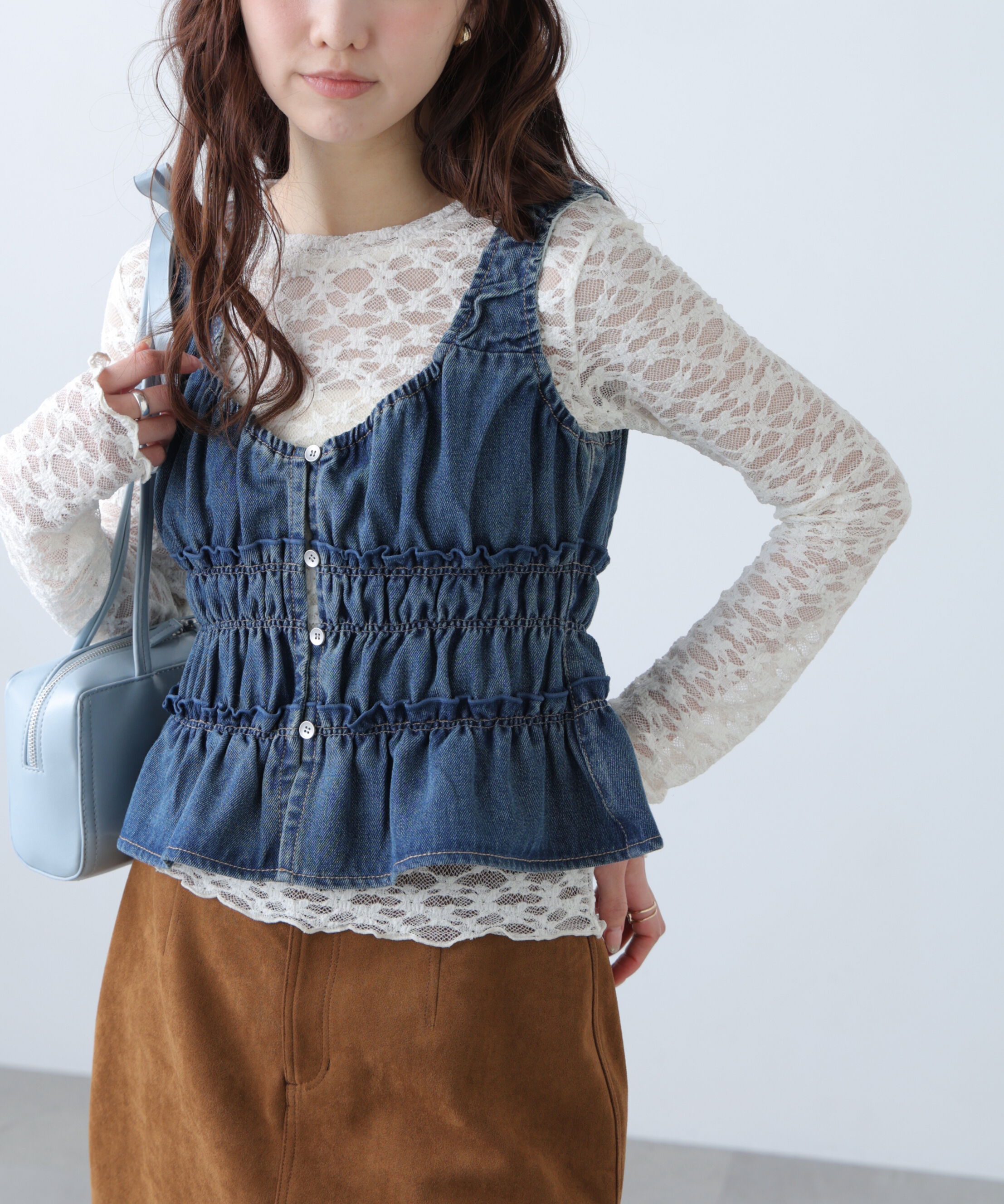  「シャーリングデニムビスチェ」|シャツ・ブラウス|