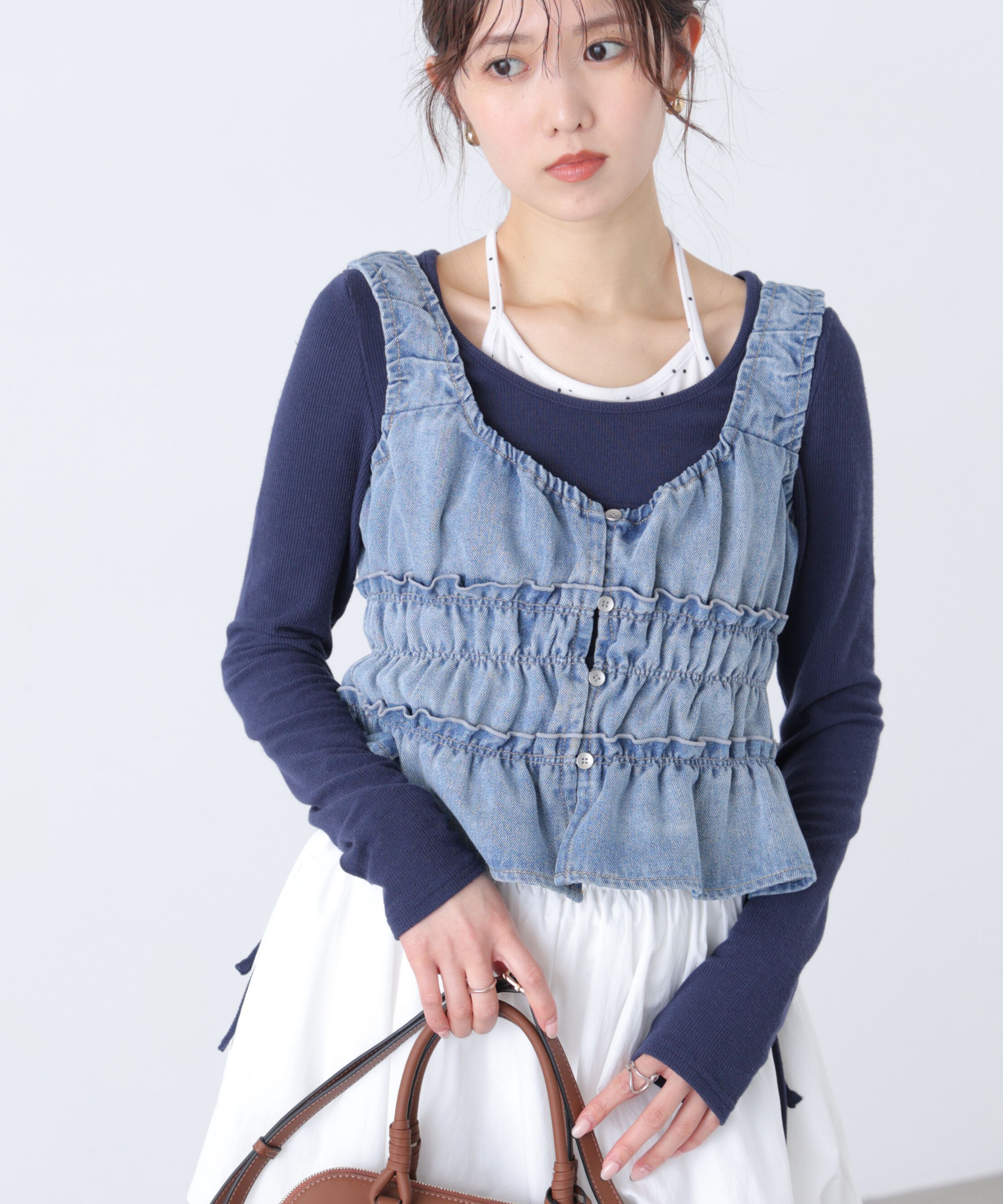  「シャーリングデニムビスチェ」|シャツ・ブラウス|