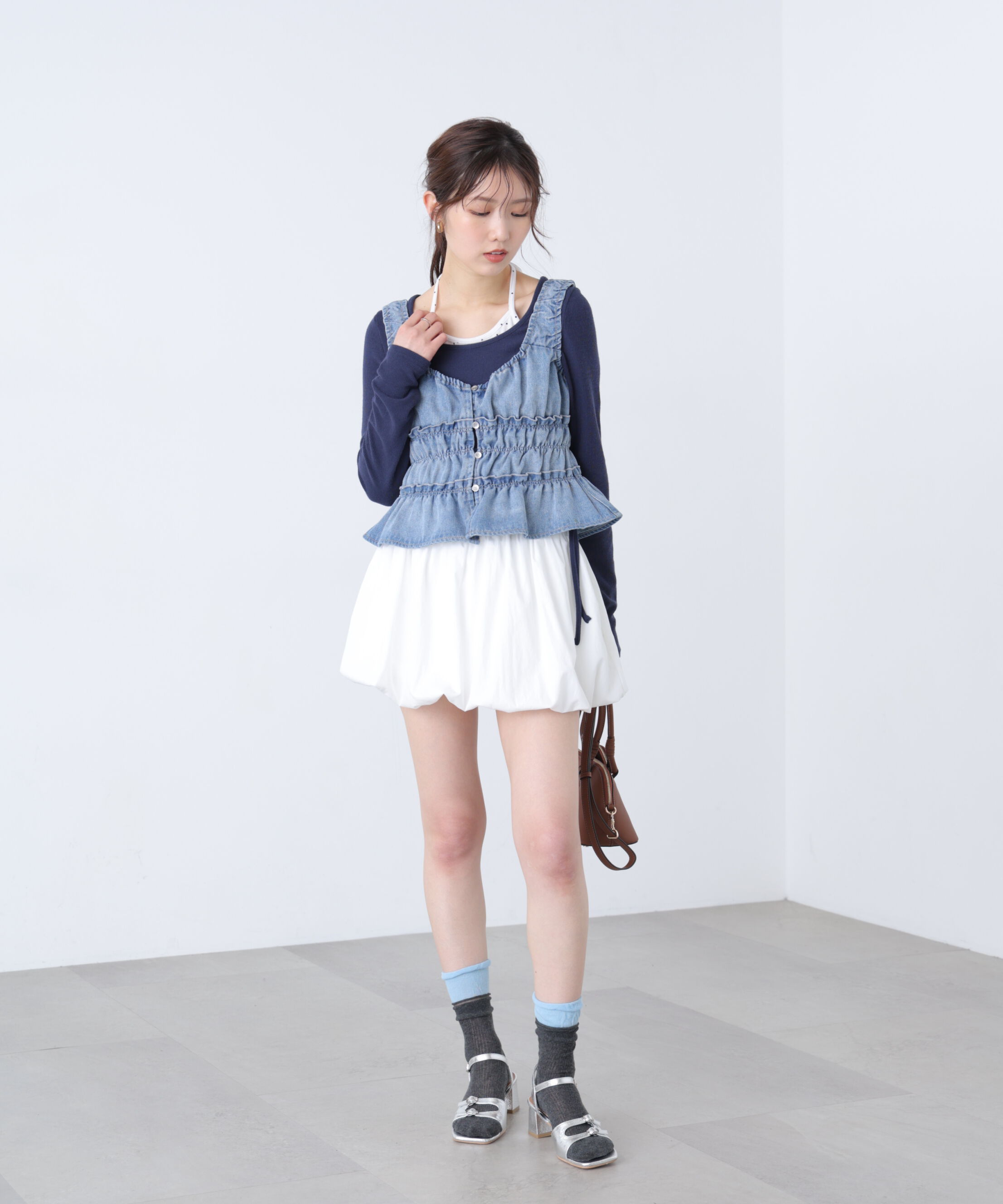  「シャーリングデニムビスチェ」|シャツ・ブラウス|