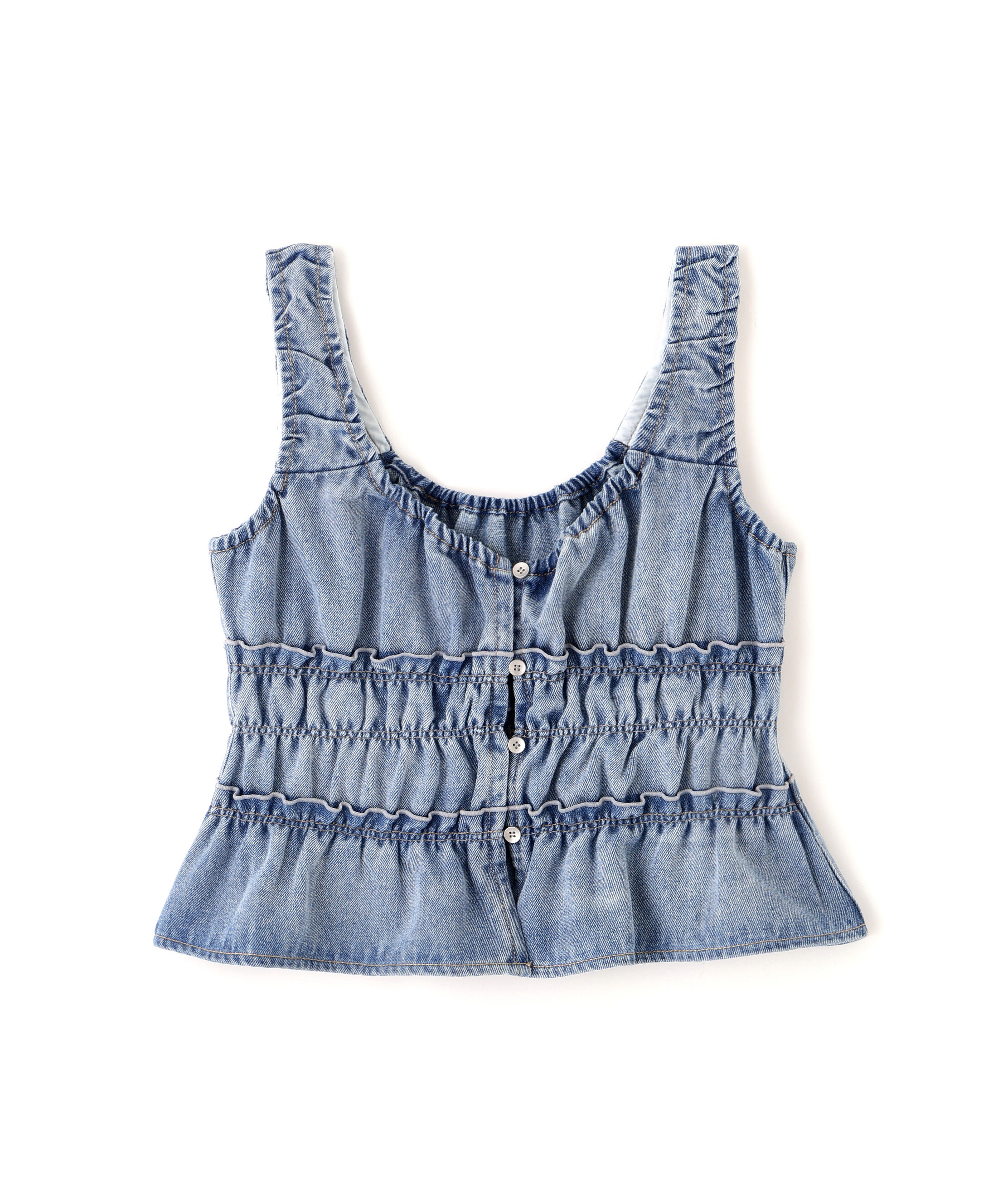  「シャーリングデニムビスチェ」|シャツ・ブラウス|