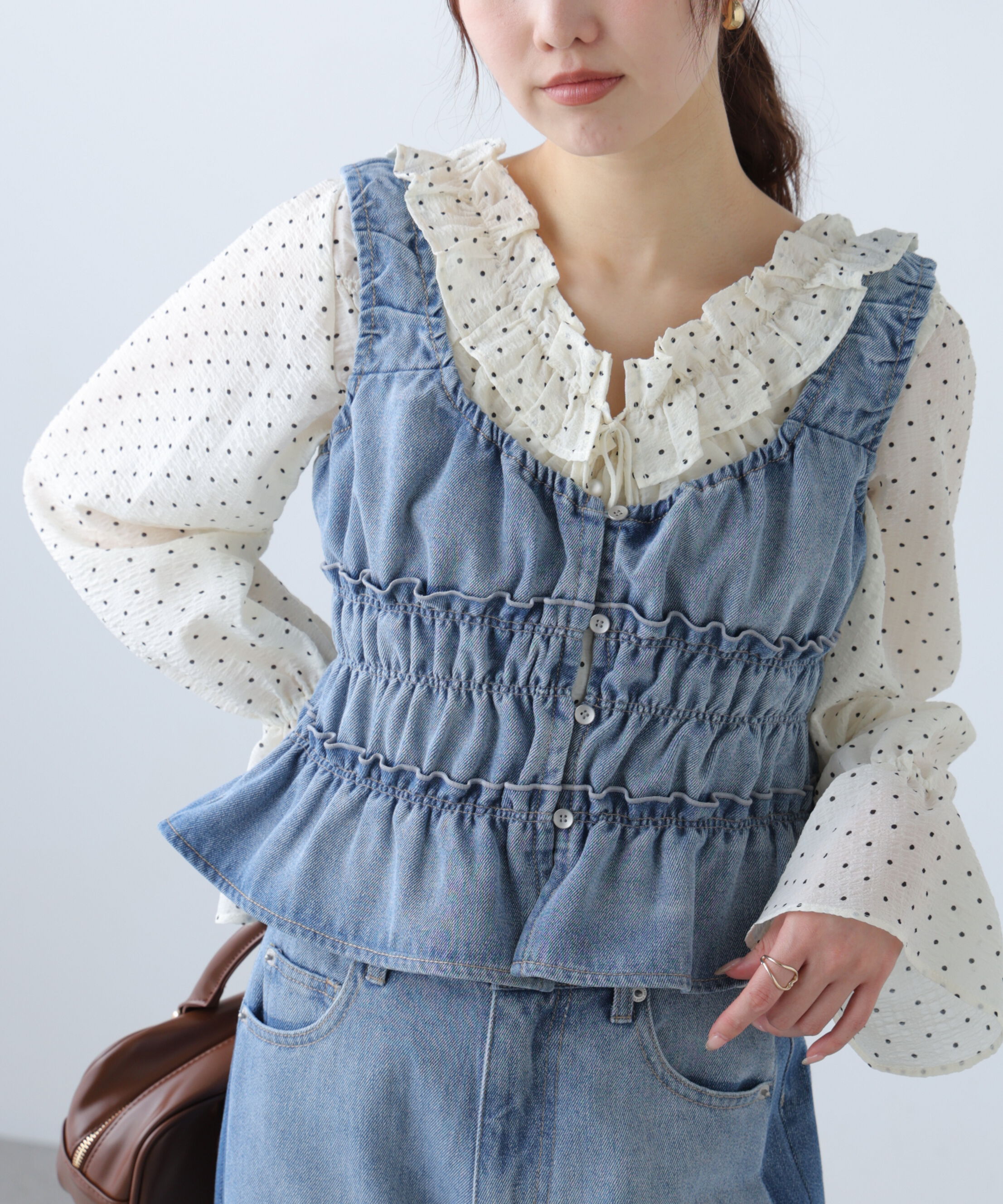  「シャーリングデニムビスチェ」|シャツ・ブラウス|