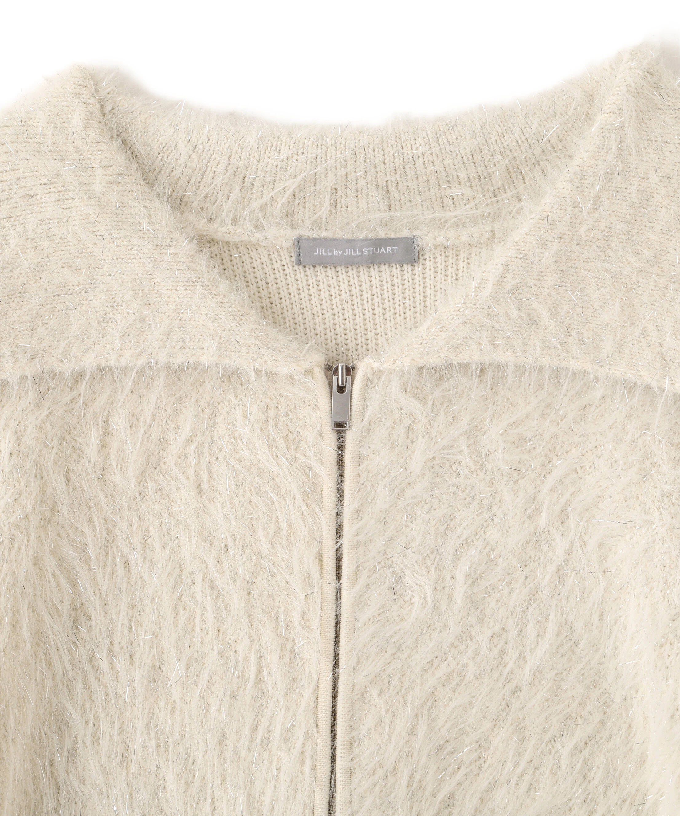  「ラメフェザービッグカラーニットブルゾン」|ニット・セーター|