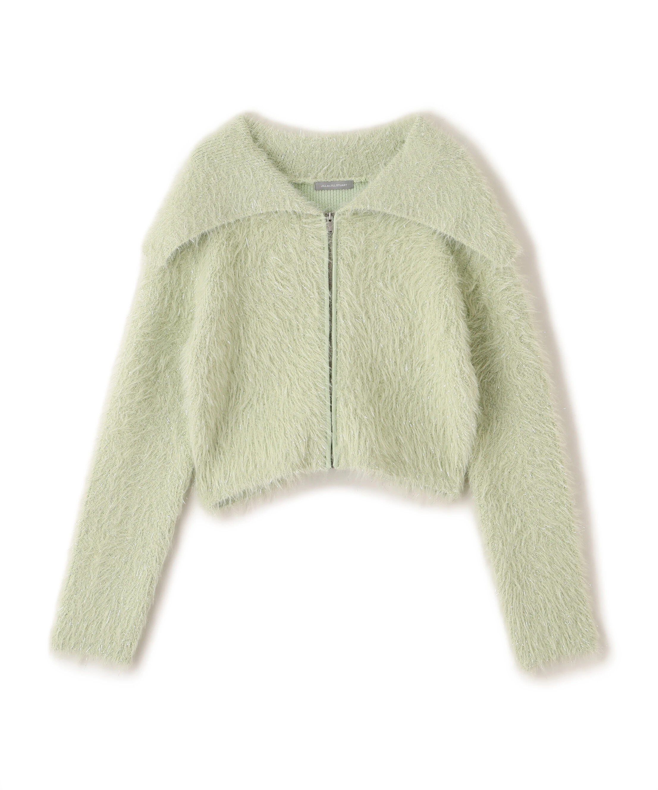  「ラメフェザービッグカラーニットブルゾン」|ニット・セーター|