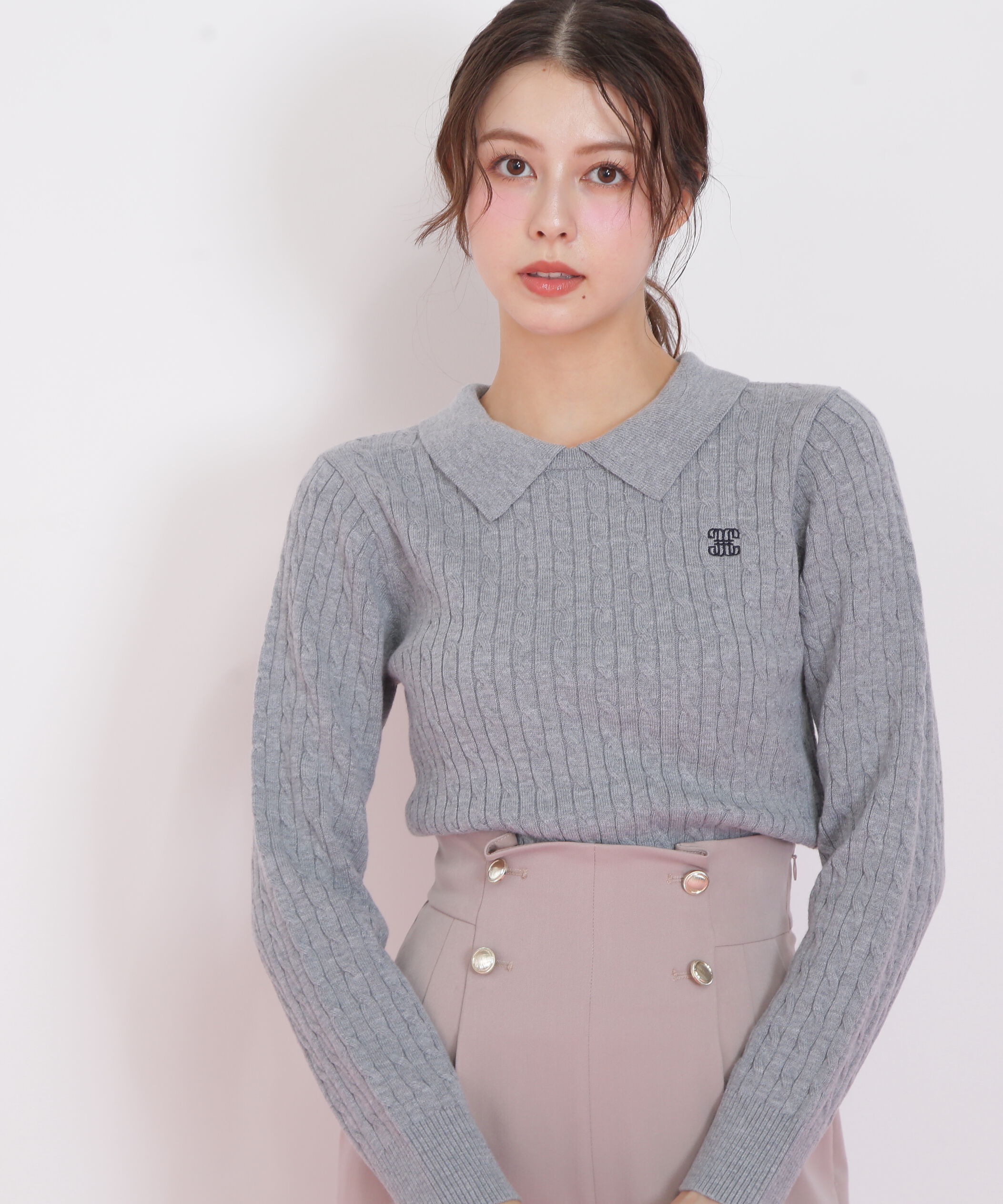  「レイヤード衿ケーブルニット」|ニット・セーター|