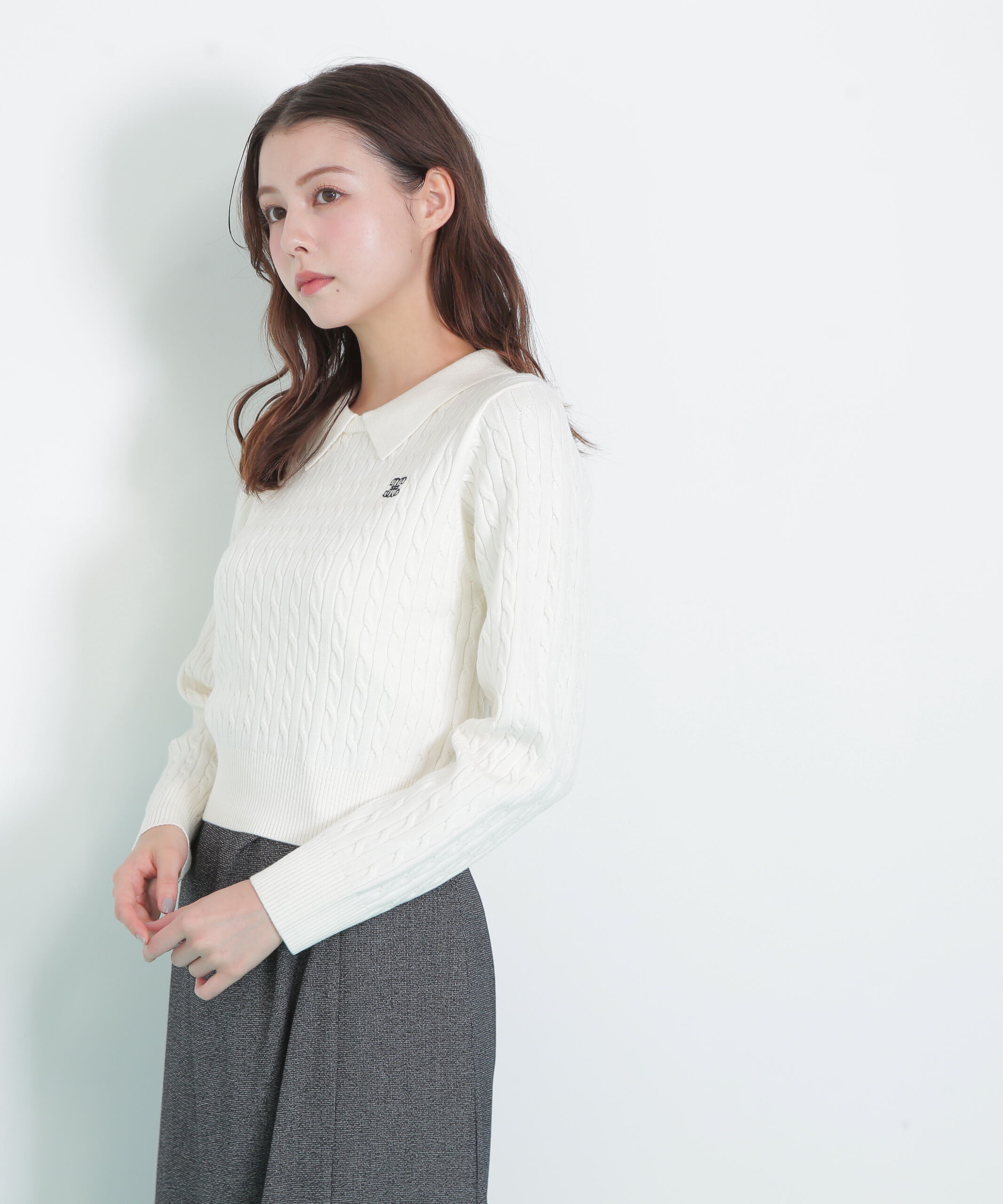  「レイヤード衿ケーブルニット」|ニット・セーター|