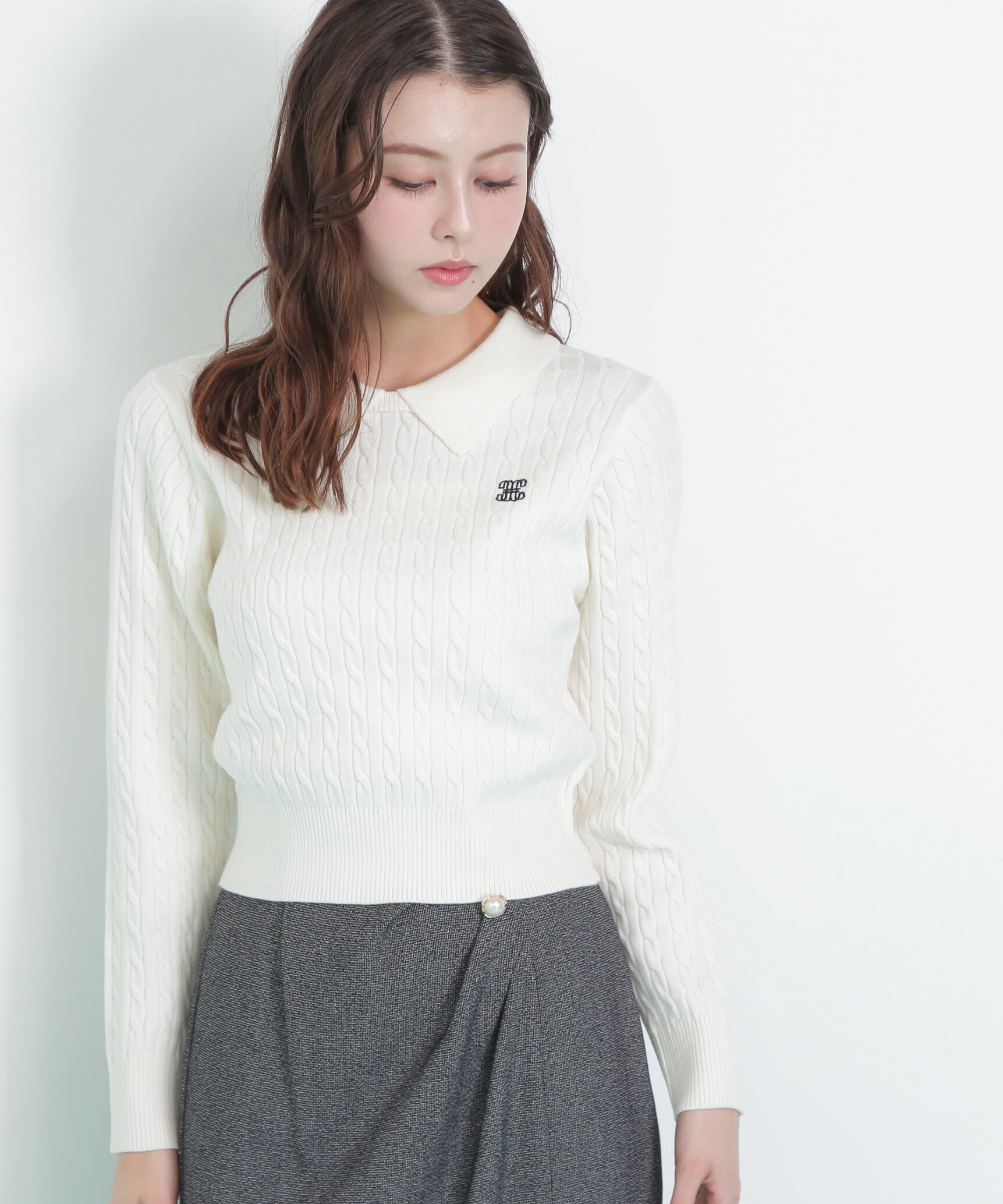  「レイヤード衿ケーブルニット」|ニット・セーター|