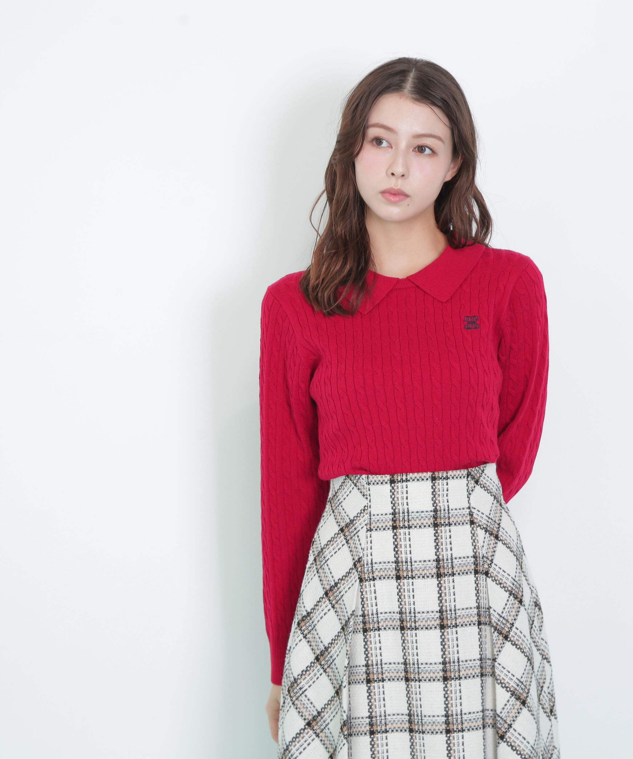  「レイヤード衿ケーブルニット」|ニット・セーター|