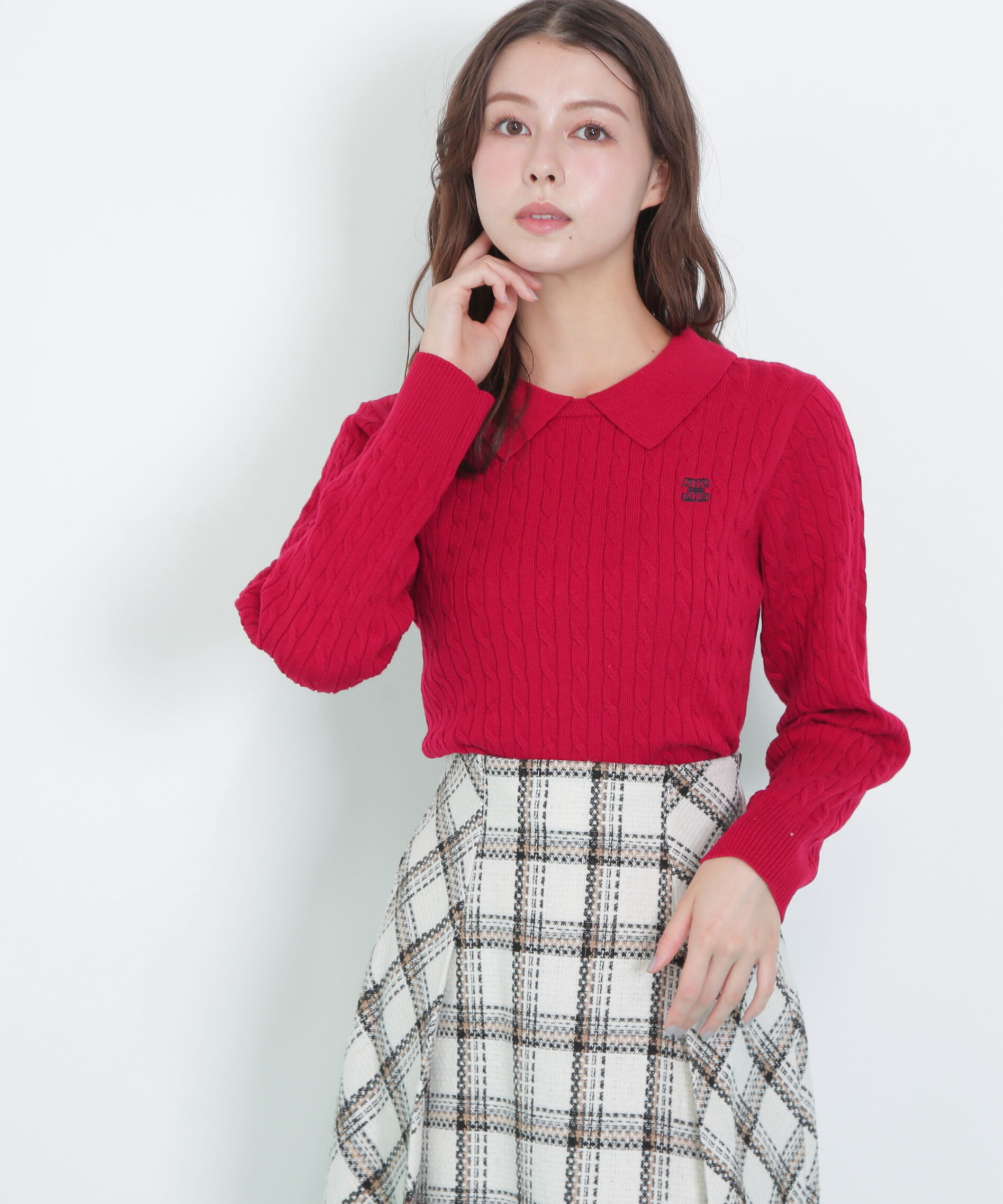  「レイヤード衿ケーブルニット」|ニット・セーター|