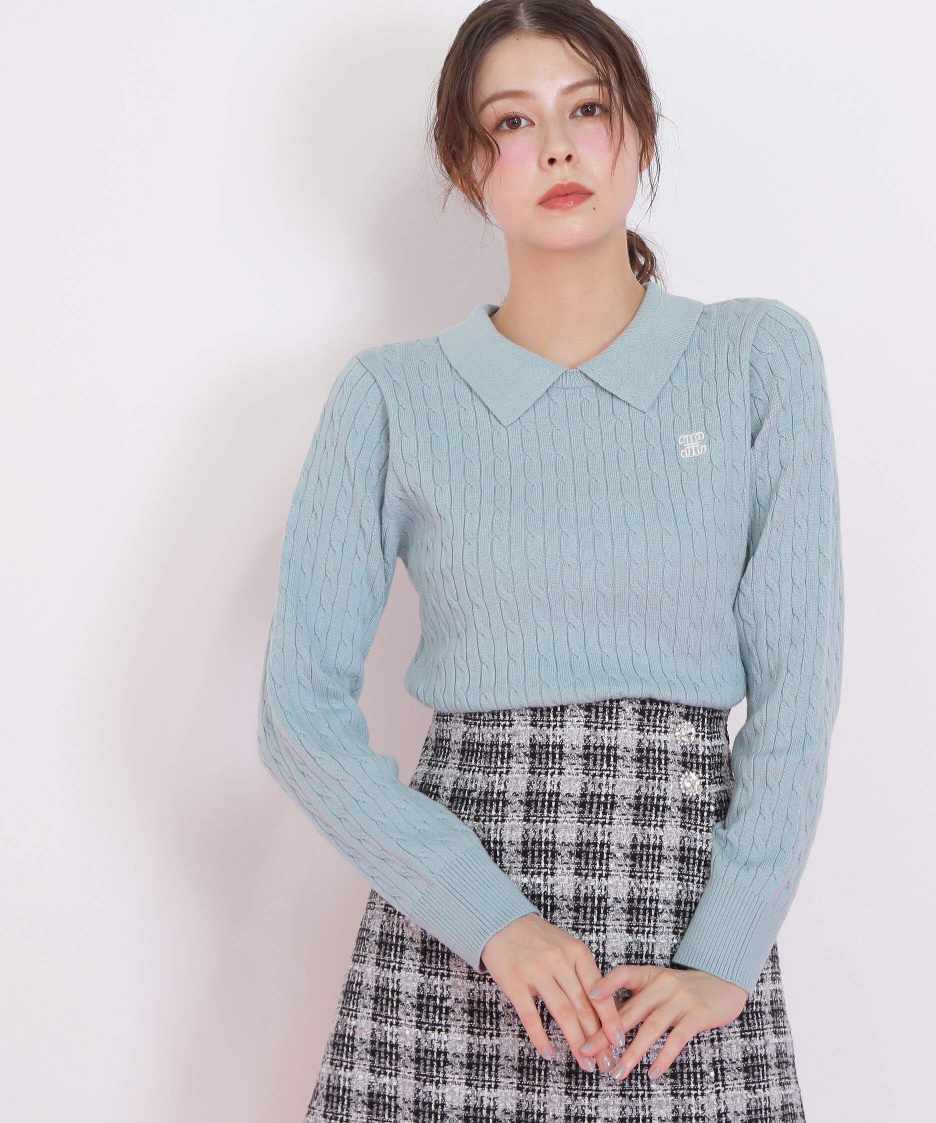  「レイヤード衿ケーブルニット」|ニット・セーター|