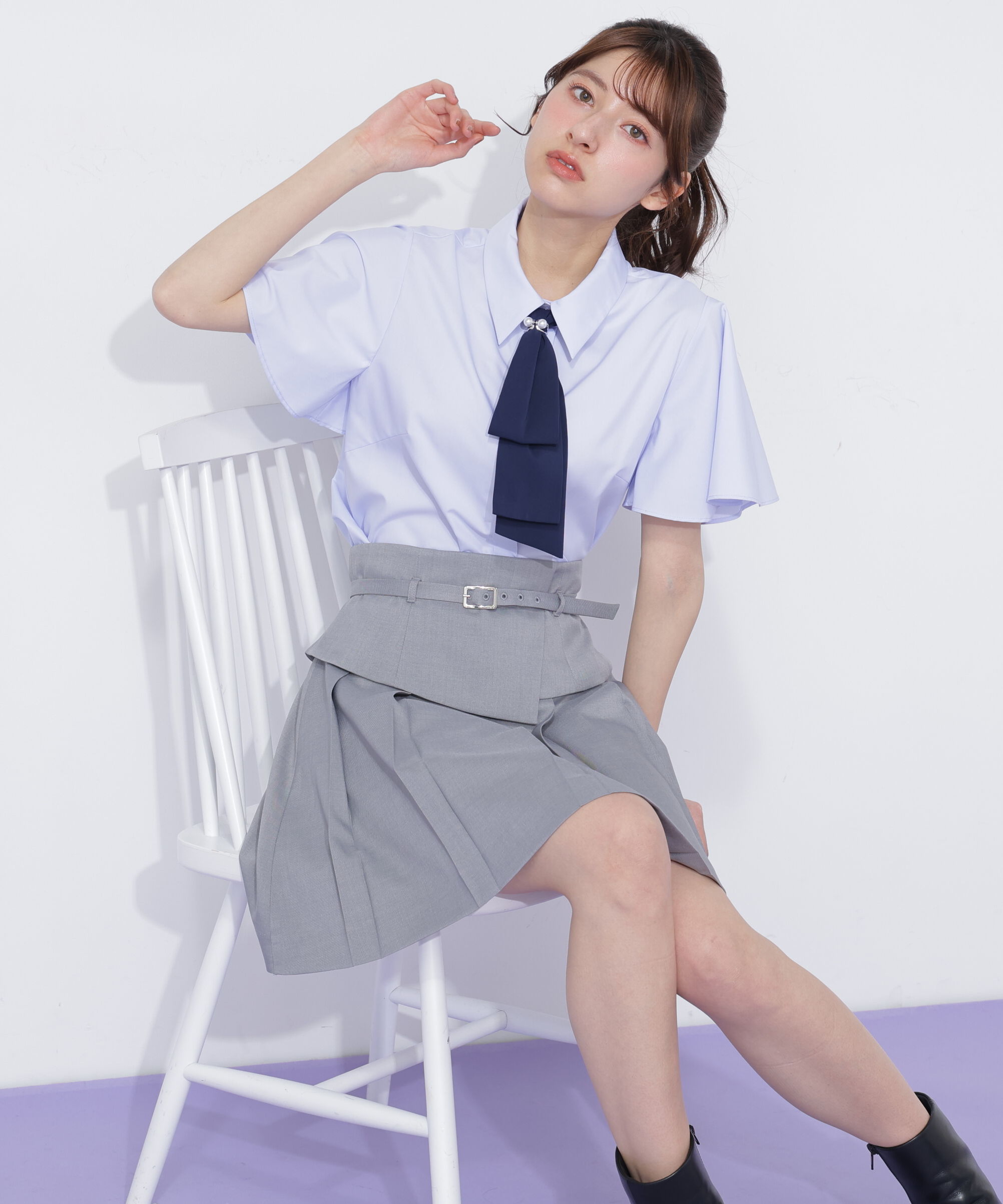  「ウエストマークプリーツミニスカート」|スカート|