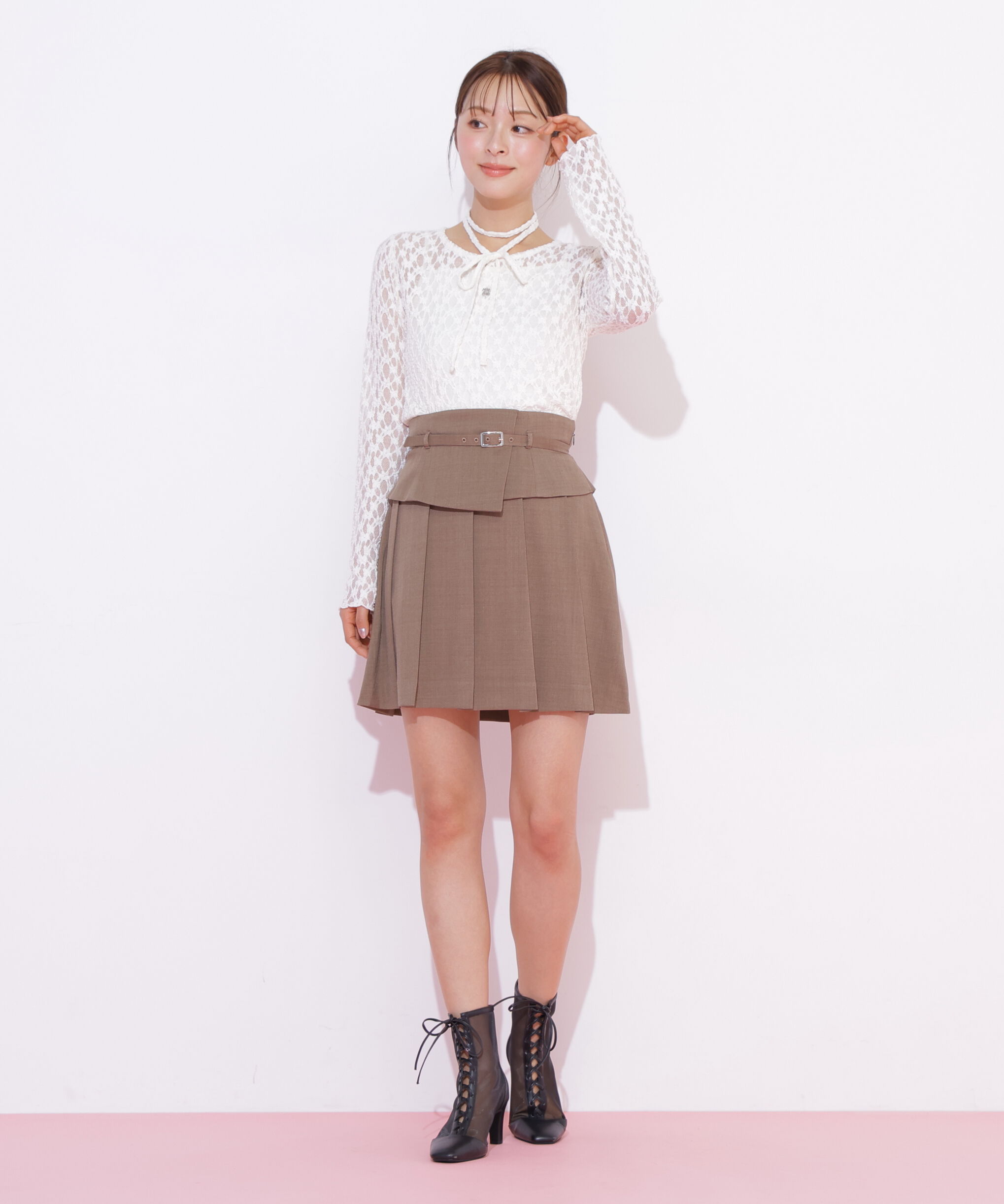  「ウエストマークプリーツミニスカート」|スカート|