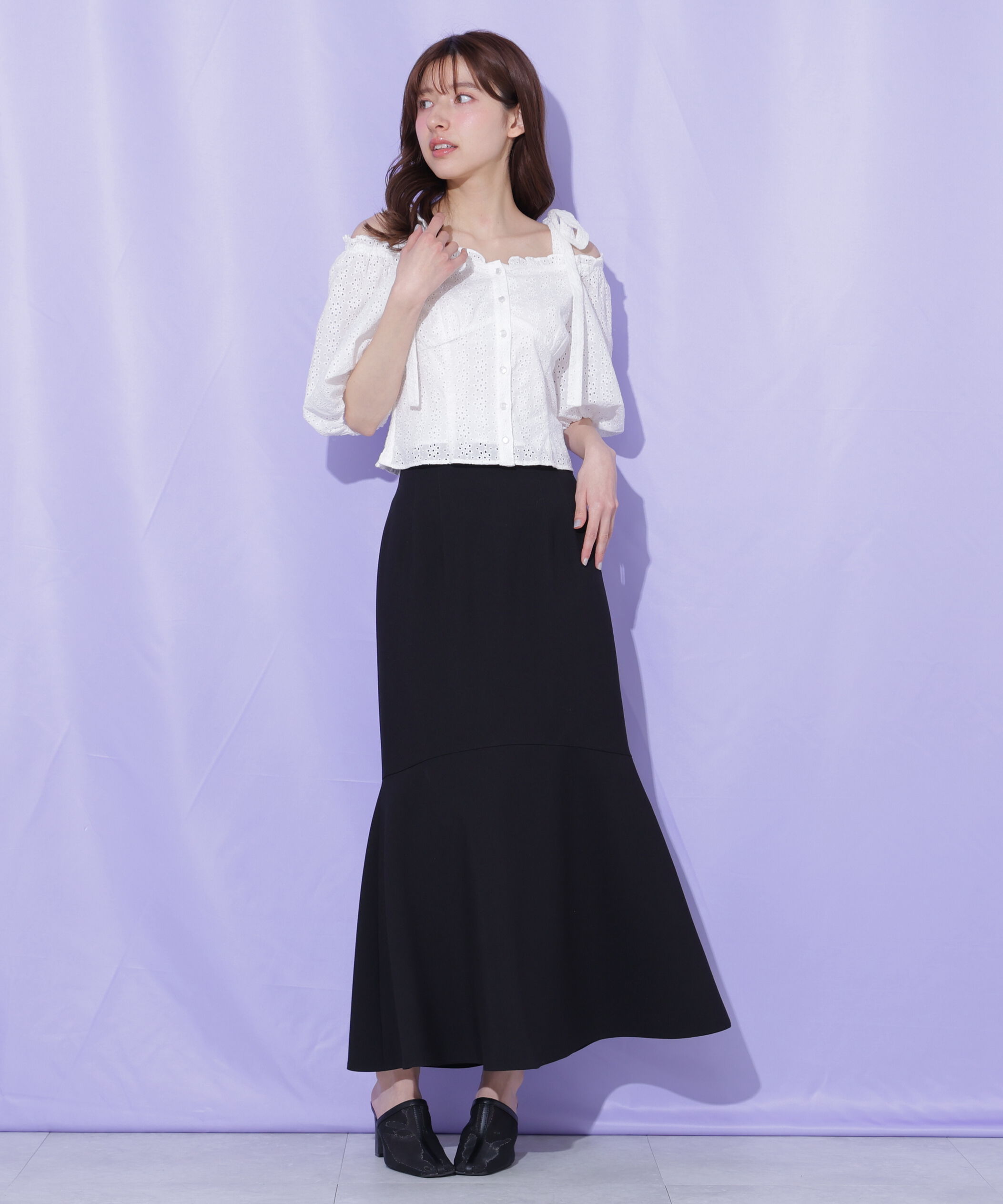  「バックレースダウンマーメイドスカート」|スカート|ブラック