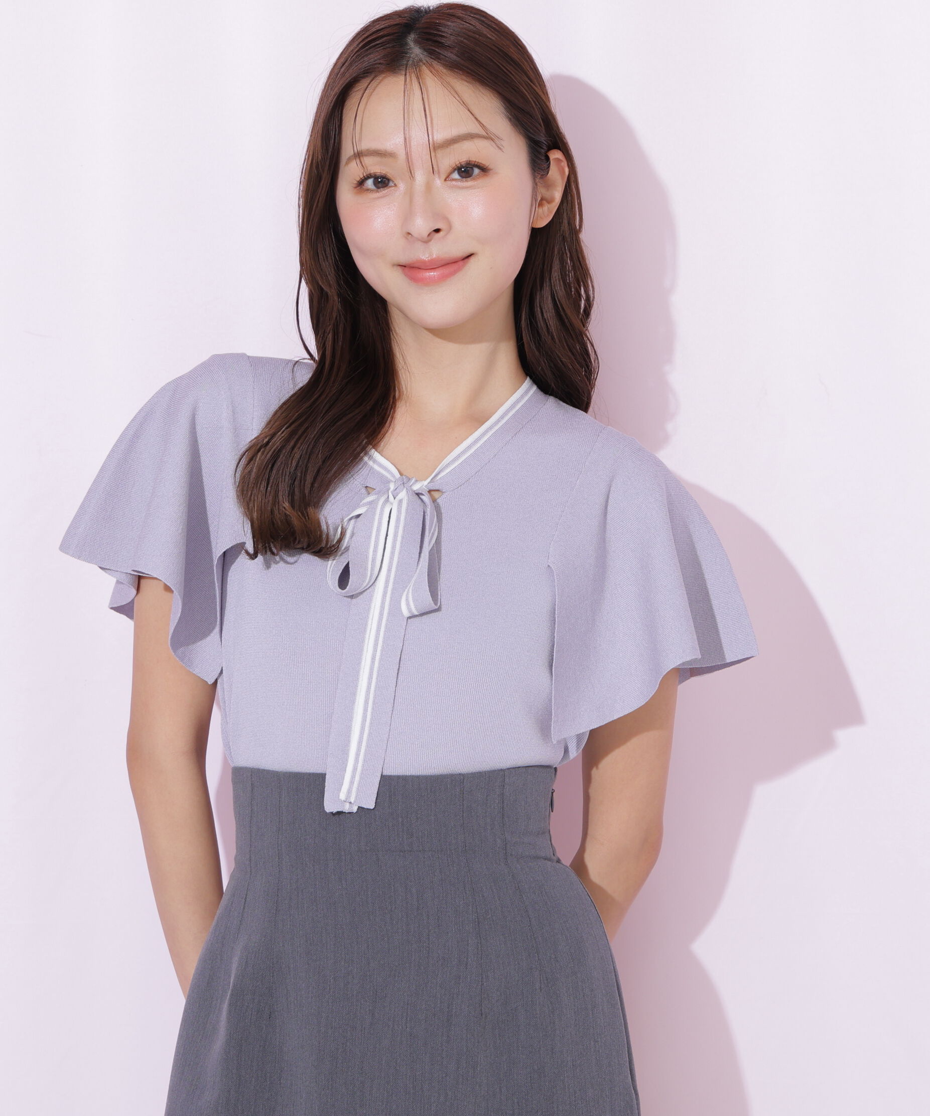  「フレアスリーブボウタイニット」|ニット・セーター|パープル