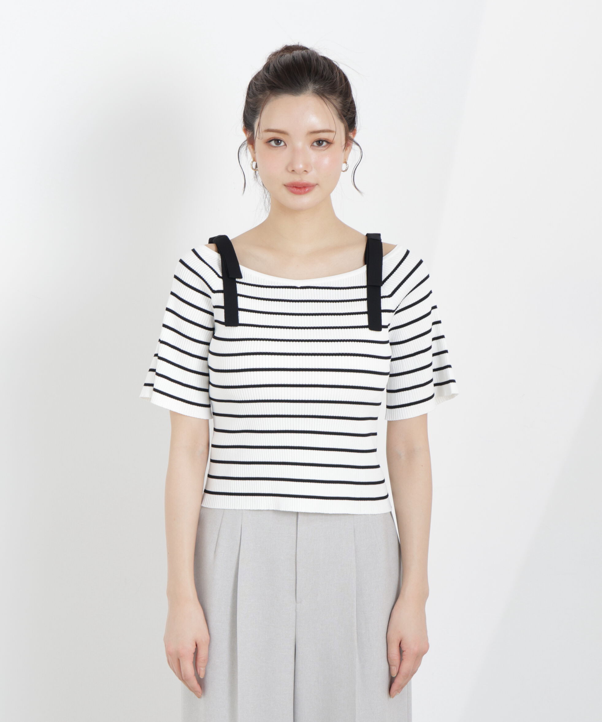 PROPORTION BODY DRESSING「＜ウォッシャブル/UV＞肩リボンオフショルニット　26SS」|ニット・セーター|