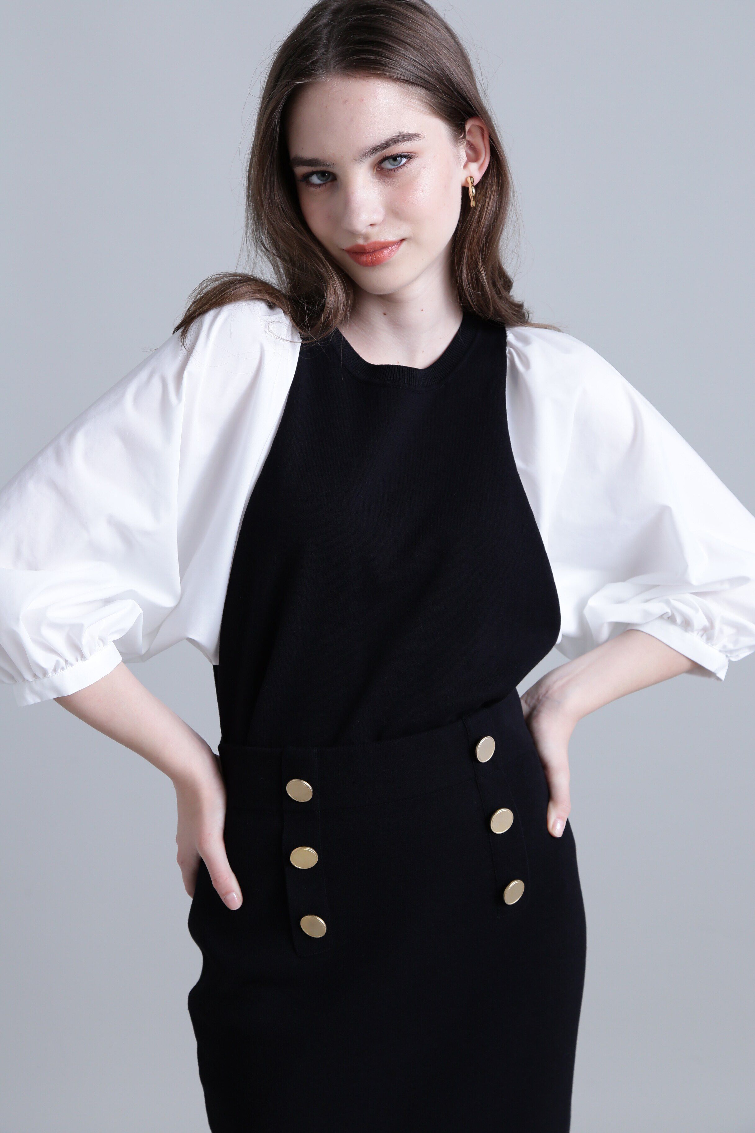  「◆ボリュームスリーブコンビ ニットプルオーバー」|ニット・セーター|