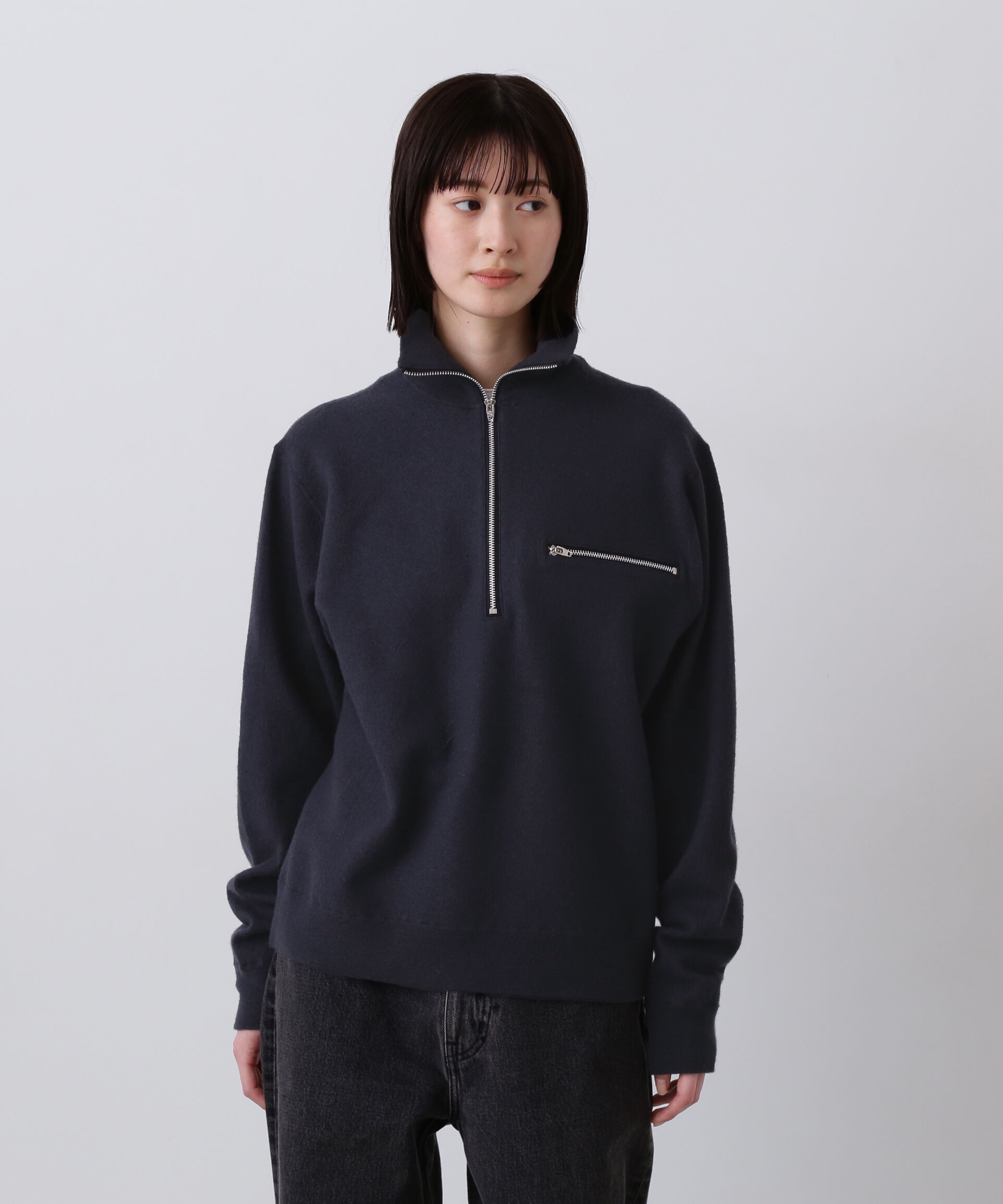 YLEVE 「YLEVE / ULTRAFINE MERINO MILLED WOOL KNIT HALF ZIP PULL OVER」|ニット・セーター|