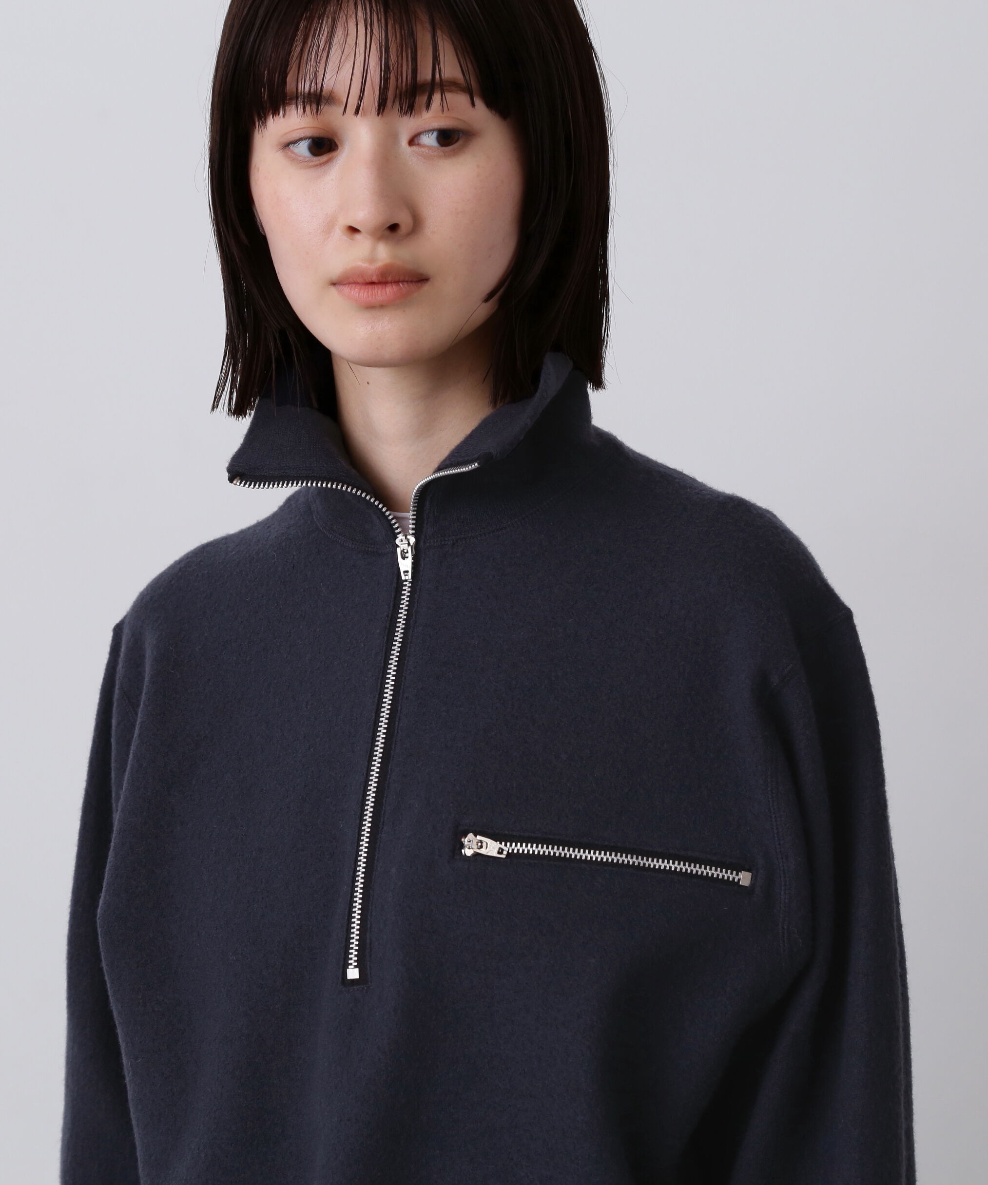 YLEVE 「YLEVE / ULTRAFINE MERINO MILLED WOOL KNIT HALF ZIP PULL OVER」|ニット・セーター|