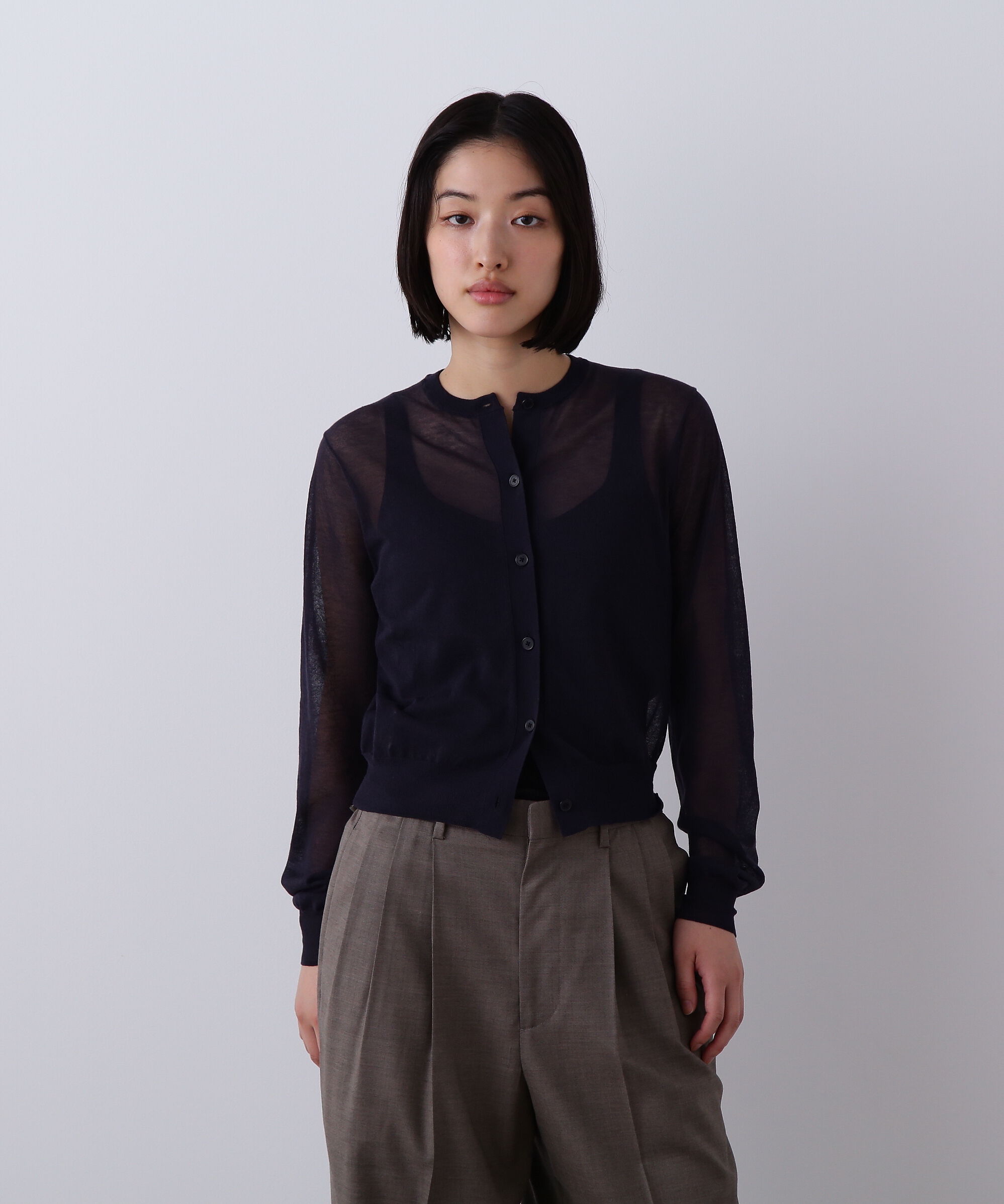 YLEVE 「YLEVE / SHEER RIB KNIT CARDIGAN」|ニット・セーター|ネイビー