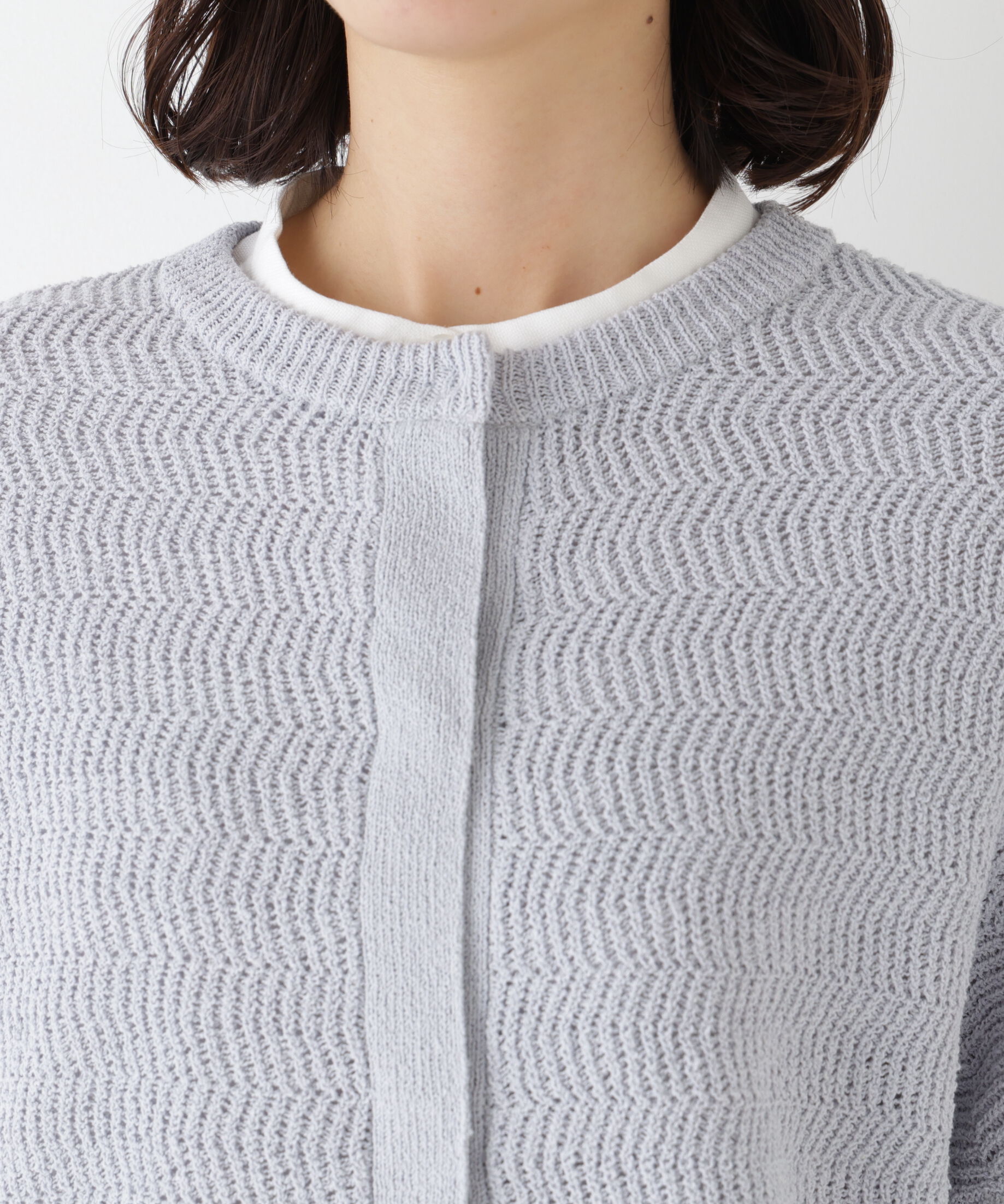  「◆綿ポリエステルヘリンボーン柄半袖はおり」|ニット・セーター|