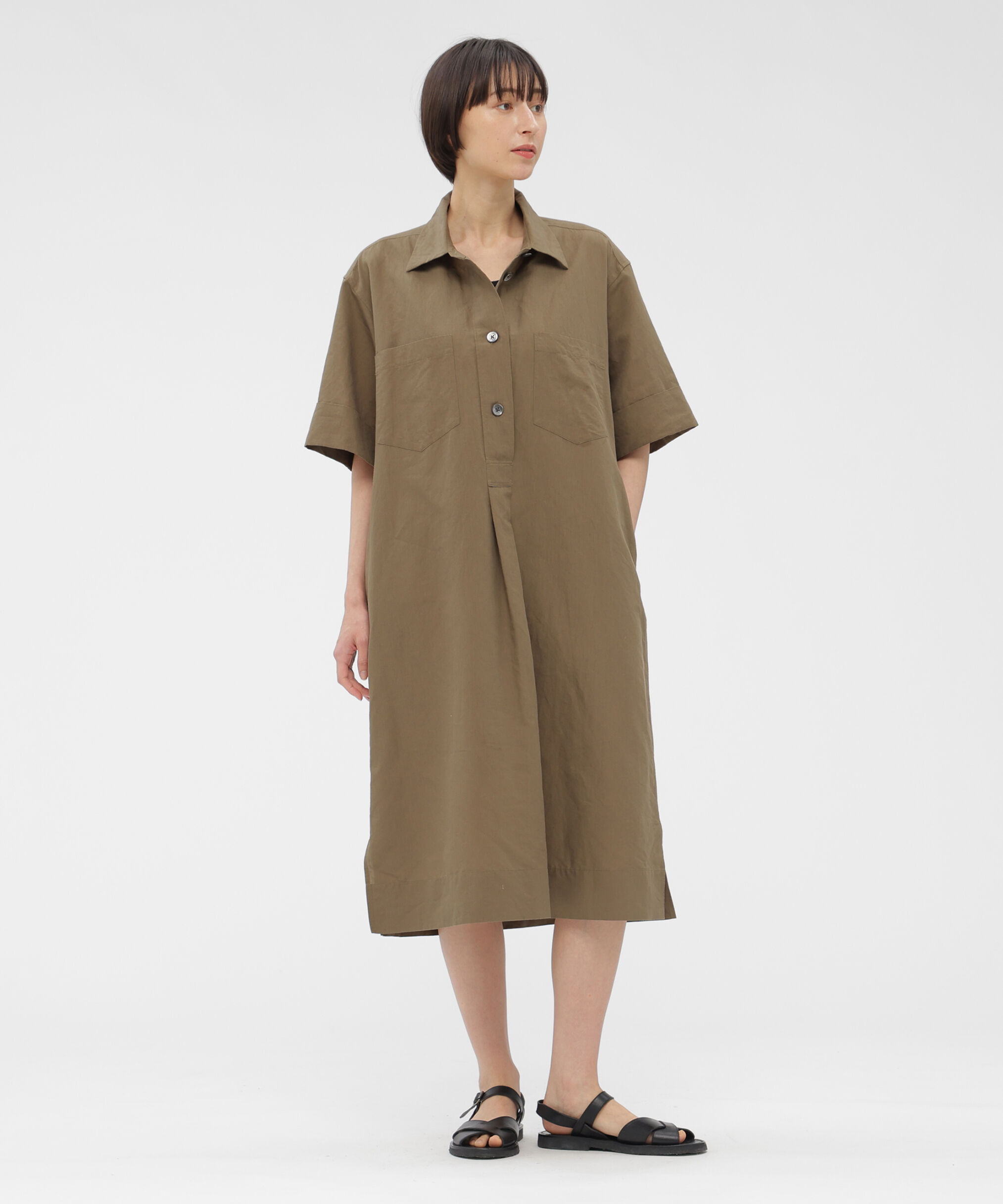  「COTTON LINEN PLAIN WEAVE DRESS」|ワンピース|OLIVE1