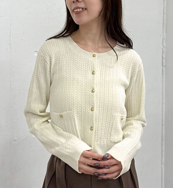 archives「モールケーブル金ボタンニットカーディガン」|カーディガン|IVORY