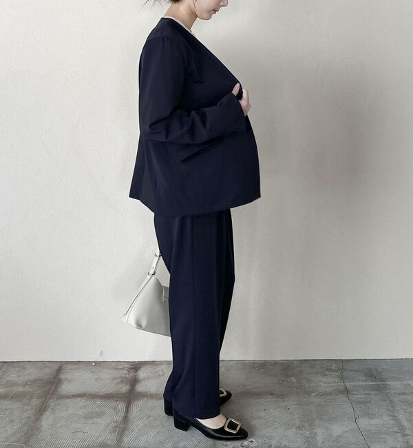 Doux archives「【セットアップ対応】ストレッチＶノーカラージャケット」|テーラードジャケット|