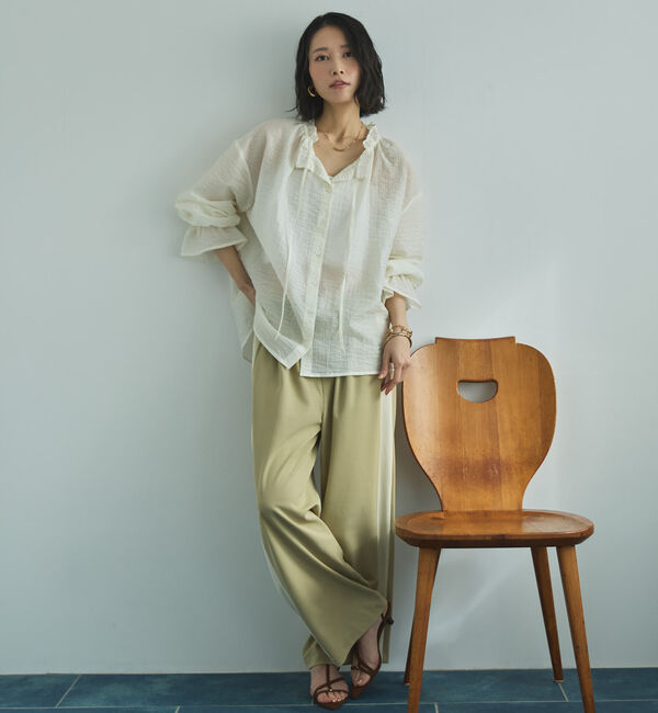 Doux archives「シアーストライプスタンドフリルブラウス」|シャツ・ブラウス|