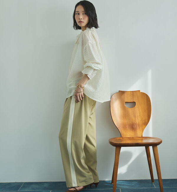 Doux archives「シアーストライプスタンドフリルブラウス」|シャツ・ブラウス|