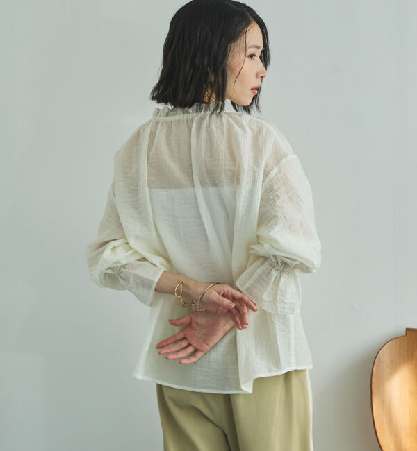 Doux archives「シアーストライプスタンドフリルブラウス」|シャツ・ブラウス|