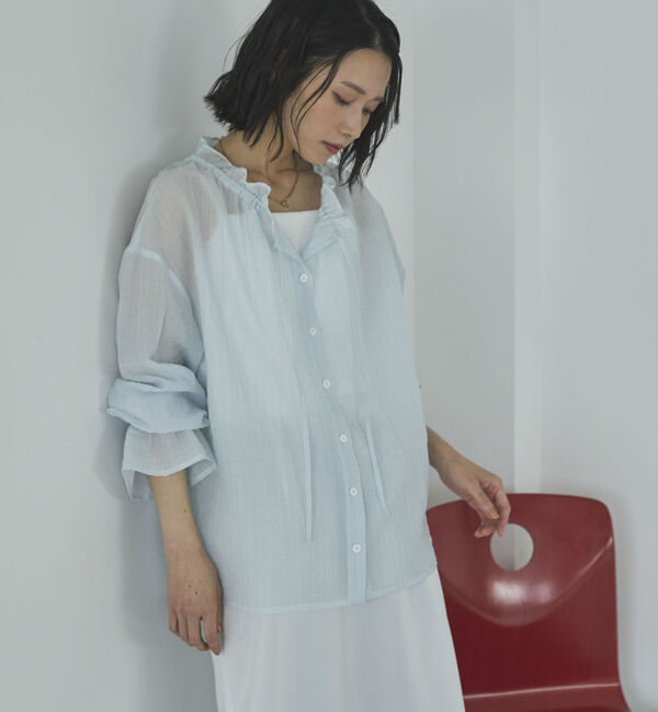 Doux archives「シアーストライプスタンドフリルブラウス」|シャツ・ブラウス|