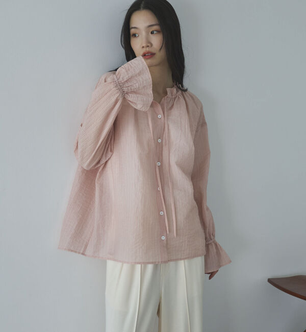 Doux archives「シアーストライプスタンドフリルブラウス」|シャツ・ブラウス|
