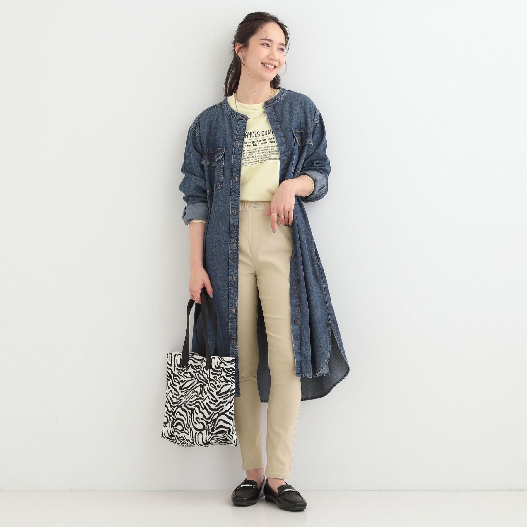 SHOO･LA･RUE「【ライトオンスデニム/S-LL】体型カバーにも 首元すっきり ロングデニムシャツワンピース」|ワンピース|