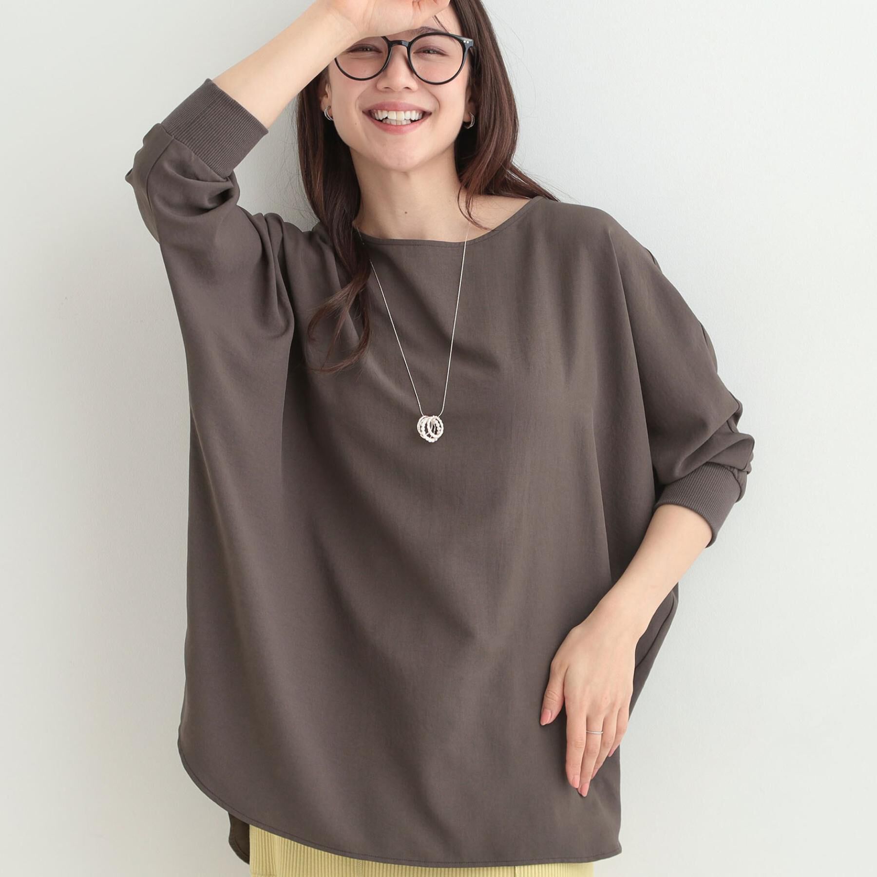 SHOO･LA･RUE「【着丈選べる/体型カバー/洗濯機可】さらさらとろん ドルマンブラウス」|シャツ・ブラウス|ブラウンロング(84