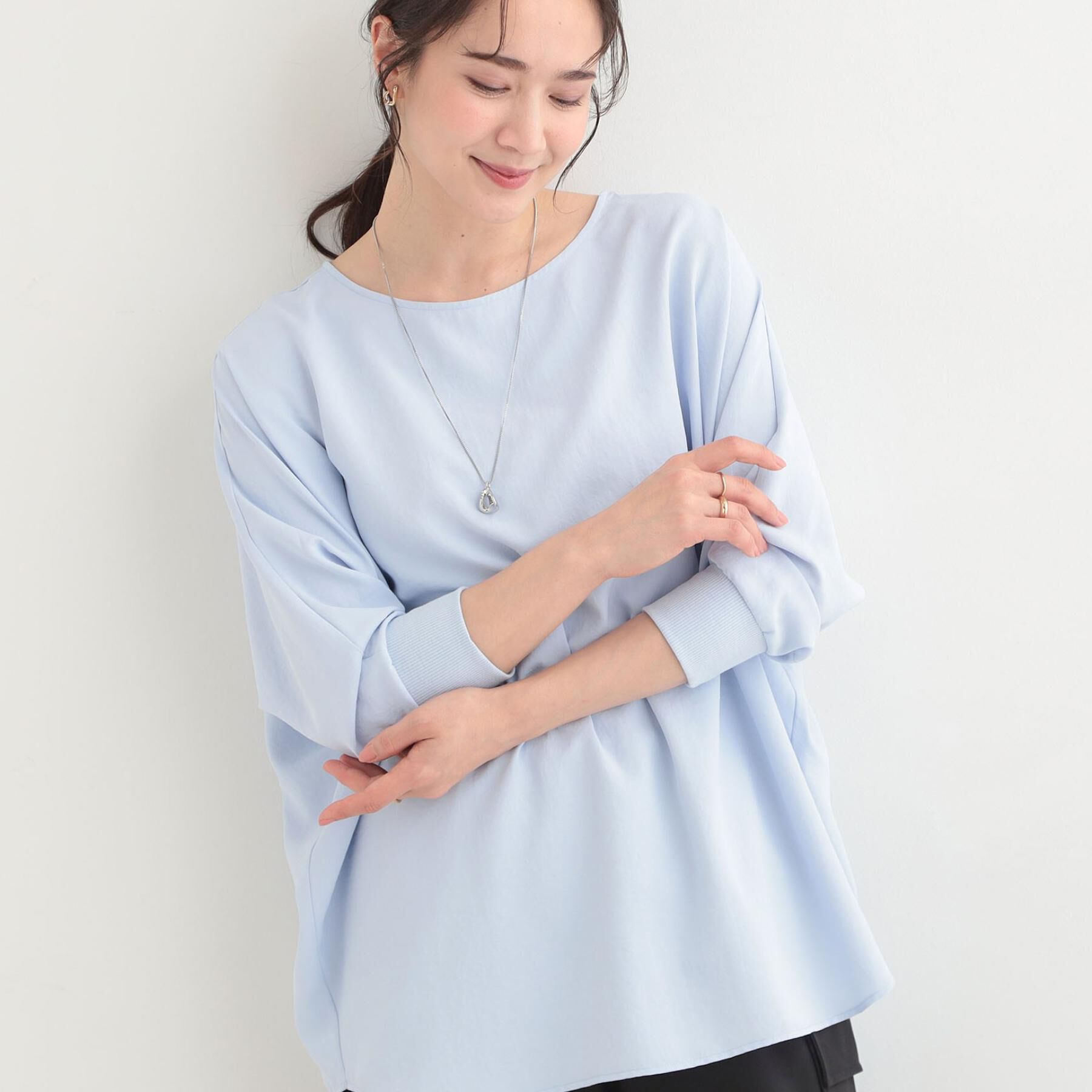 SHOO･LA･RUE「【着丈選べる/体型カバー/洗濯機可】さらさらとろん ドルマンブラウス」|シャツ・ブラウス|サックスブルーロング