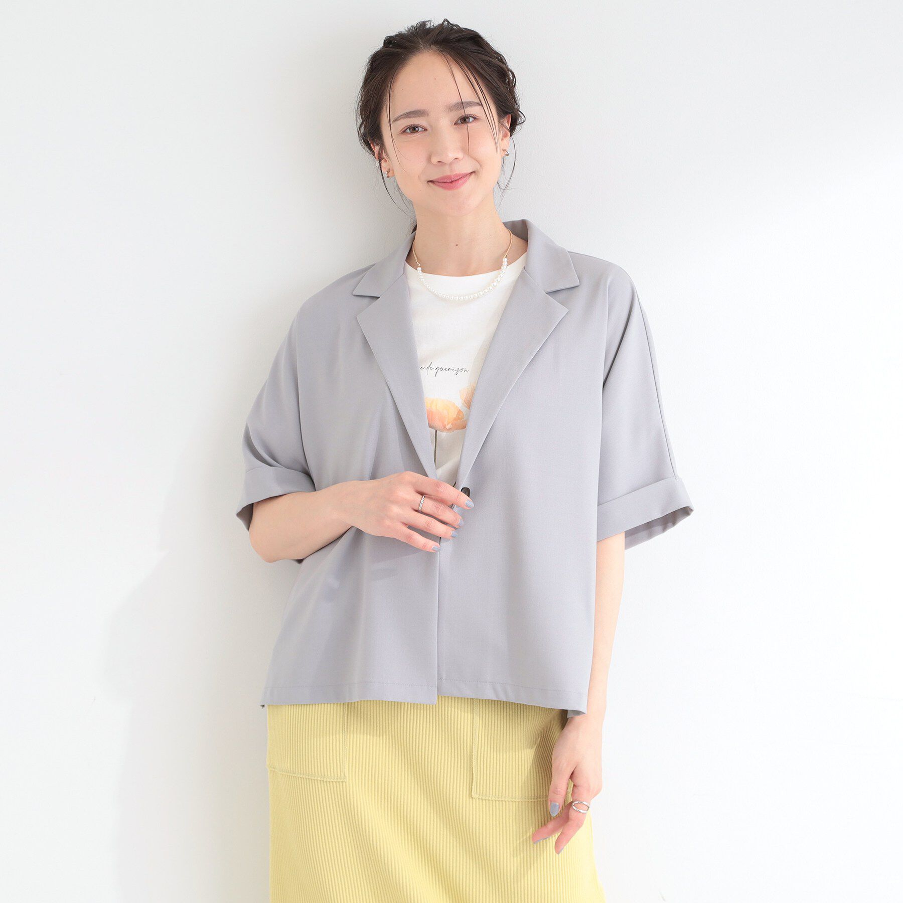 SHOO･LA･RUE「【セットアップ可/洗濯後しわになりにくい/S-LL】半袖テーラードジャケット」|テーラードジャケット|