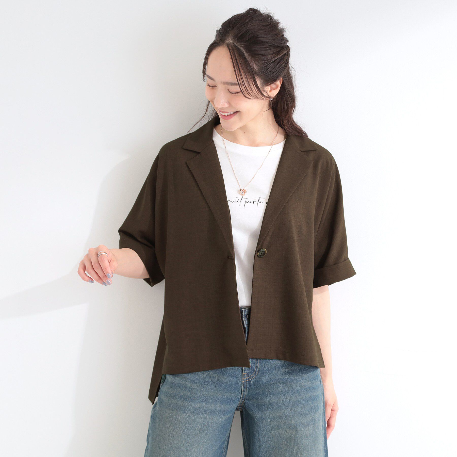 SHOO･LA･RUE「【セットアップ可/洗濯後しわになりにくい/S-LL】半袖テーラードジャケット」|テーラードジャケット|
