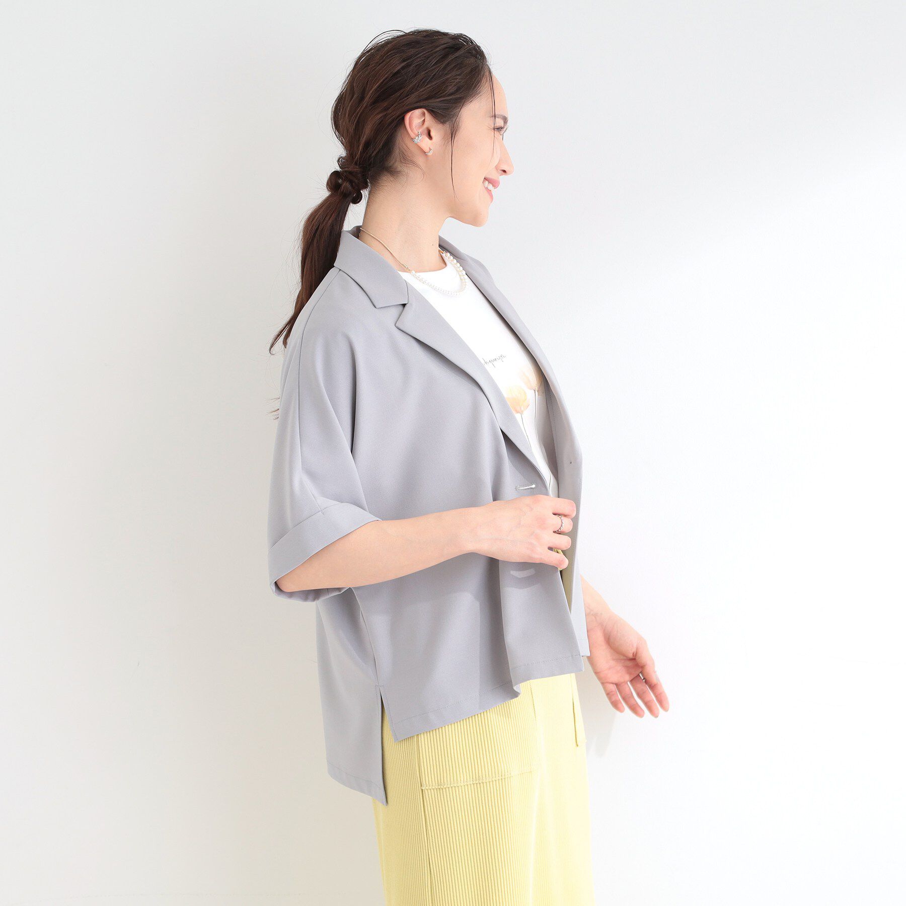 SHOO･LA･RUE「【セットアップ可/洗濯後しわになりにくい/S-LL】半袖テーラードジャケット」|テーラードジャケット|