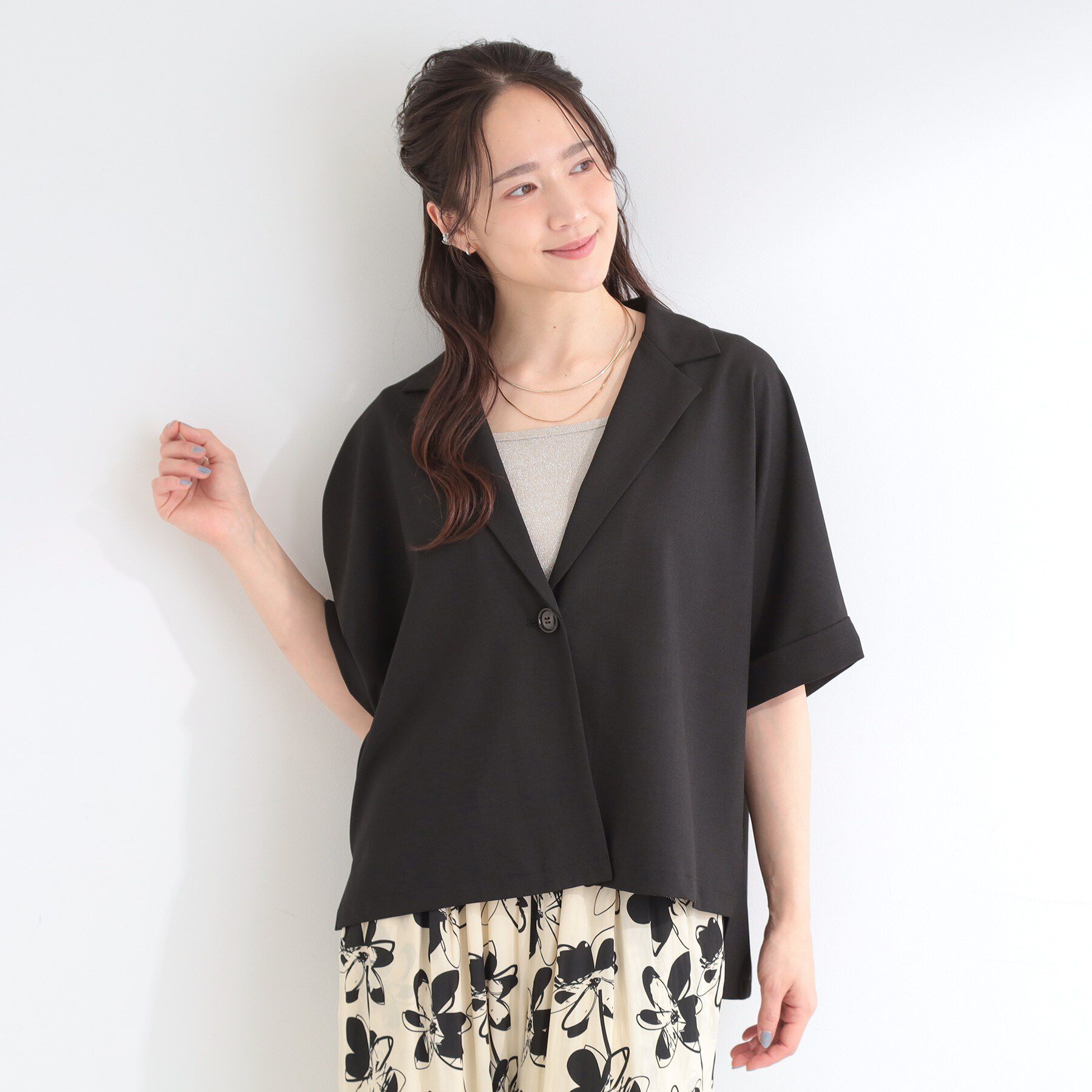 SHOO･LA･RUE「【セットアップ可/洗濯後しわになりにくい/S-LL】半袖テーラードジャケット」|テーラードジャケット|