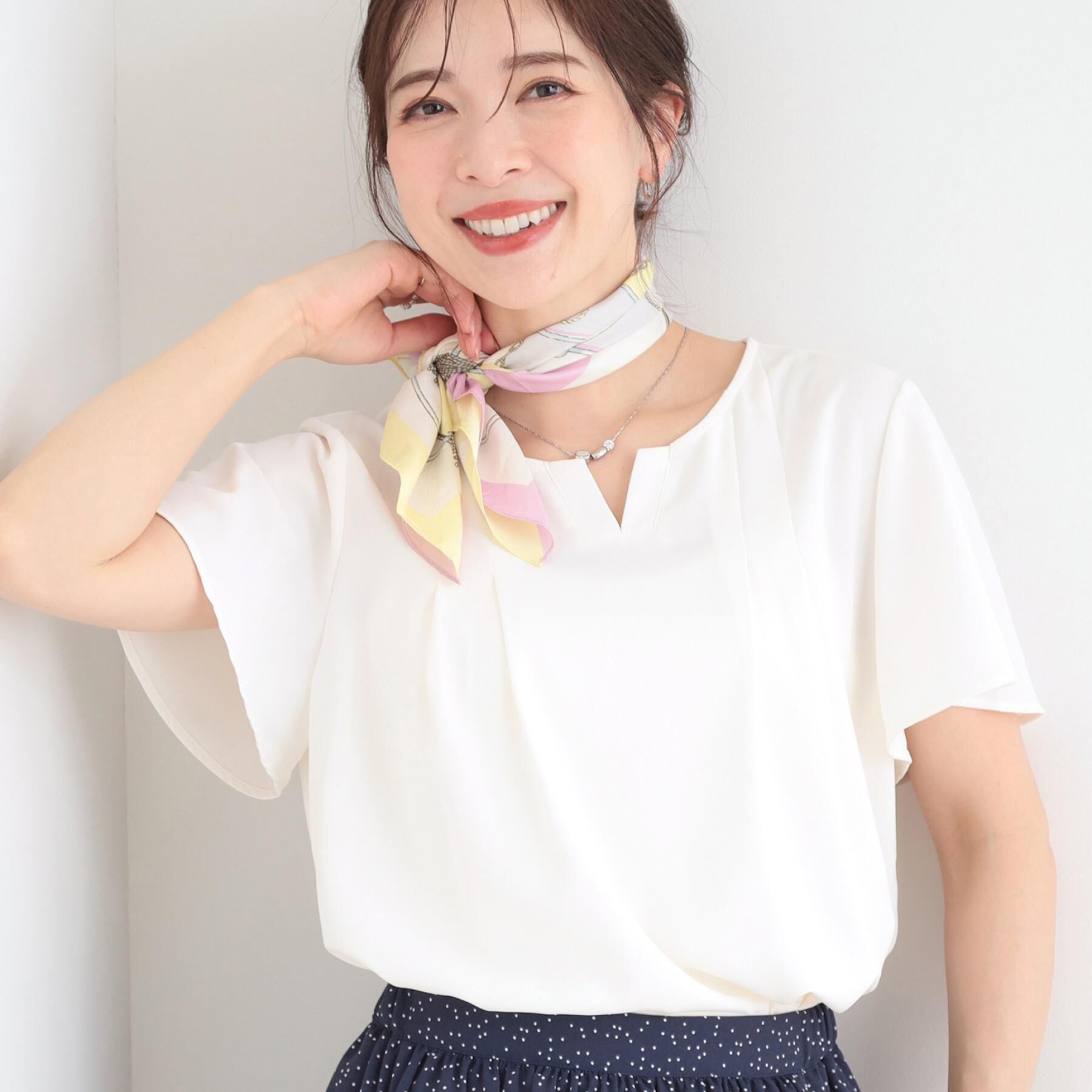 SHOO･LA･RUE「【ひんやり/UV/セットアップ可】洗濯後しわになりにくい スキッパーブラウス」|シャツ・ブラウス|オフホワイト(003