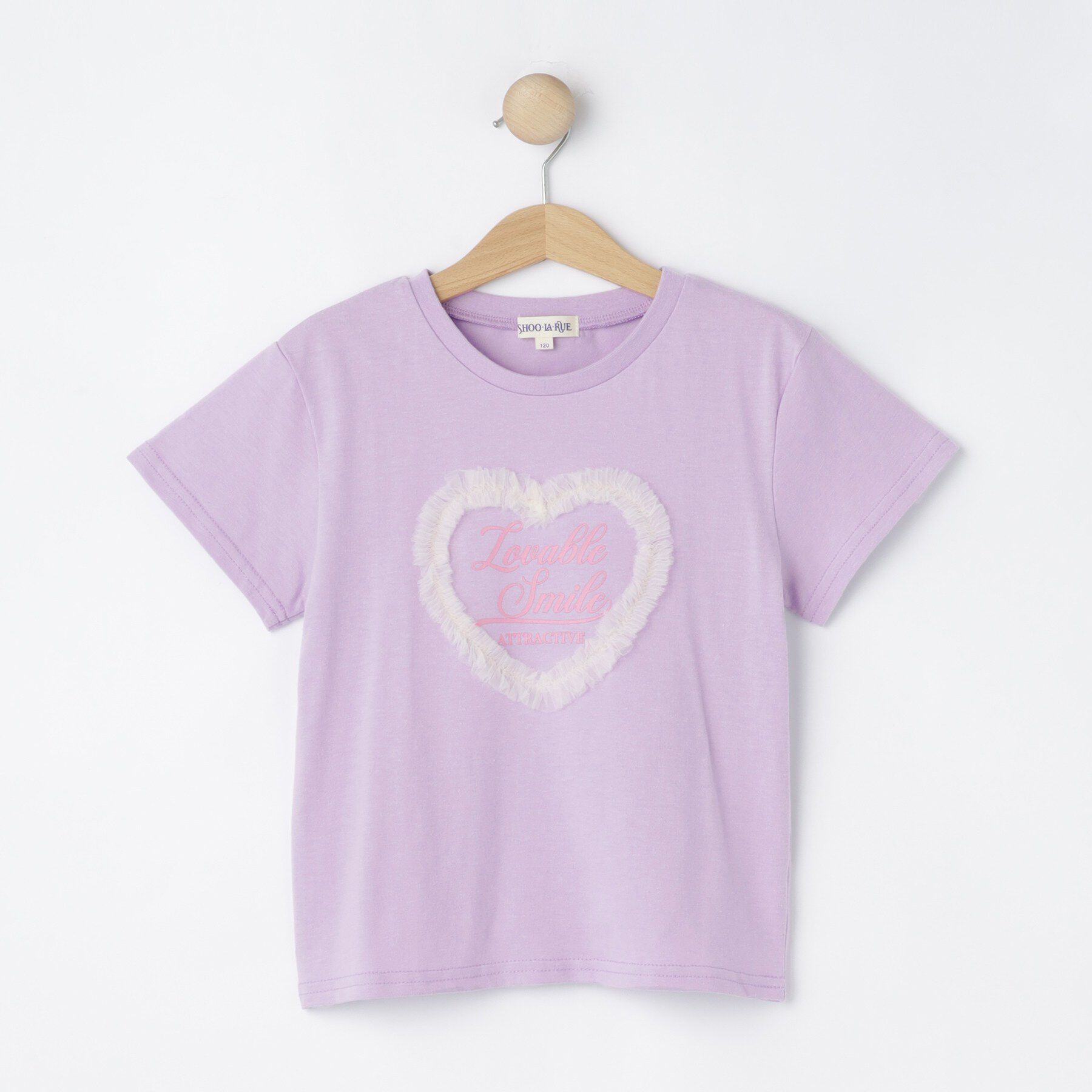 SHOO･LA･RUE「【100-150cm】ハートチュールＴシャツ」|Tシャツ・カットソー|ラベンダー(080)