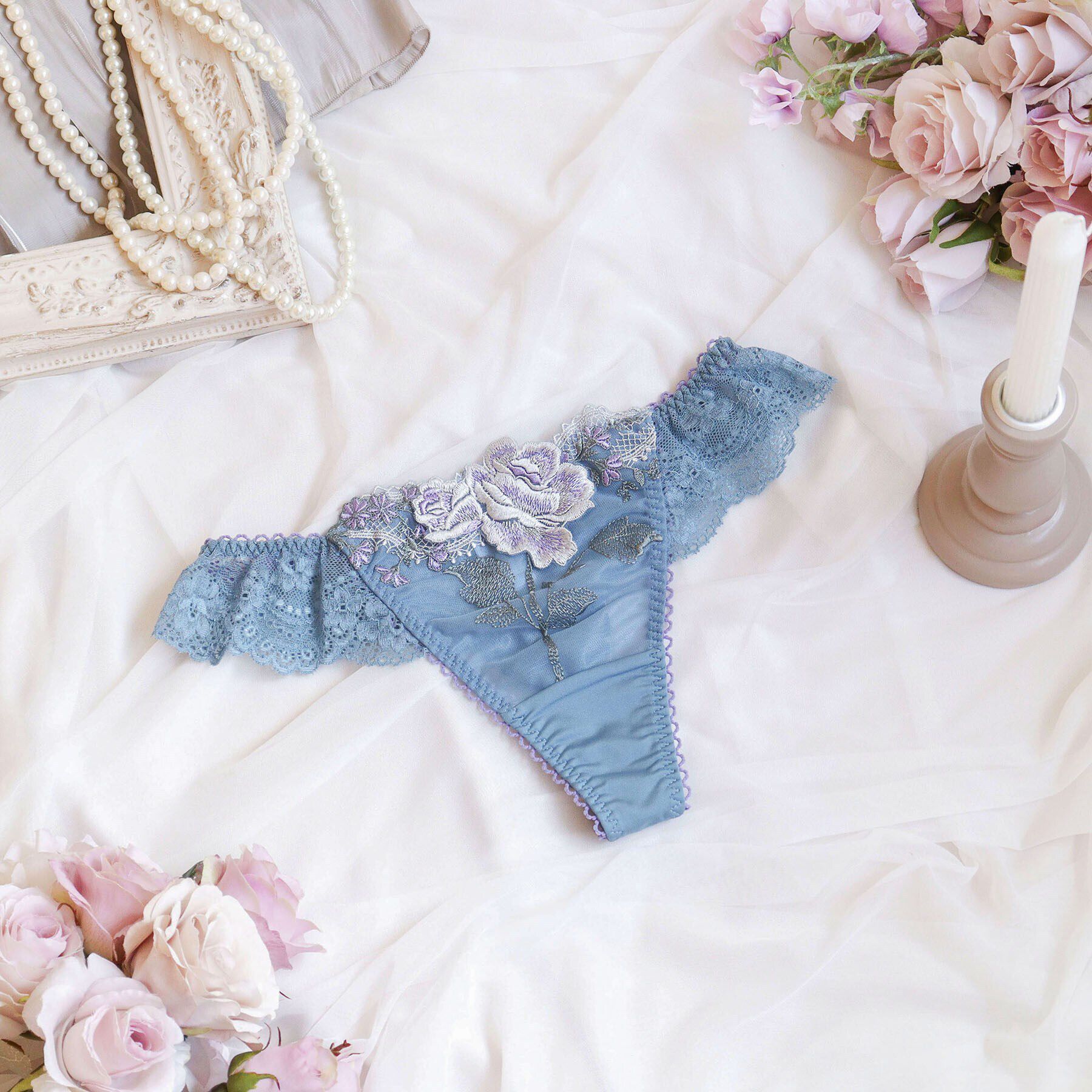 Risa Magli「フロリーナ Tバックショーツ」|インナー|ブルー(092)