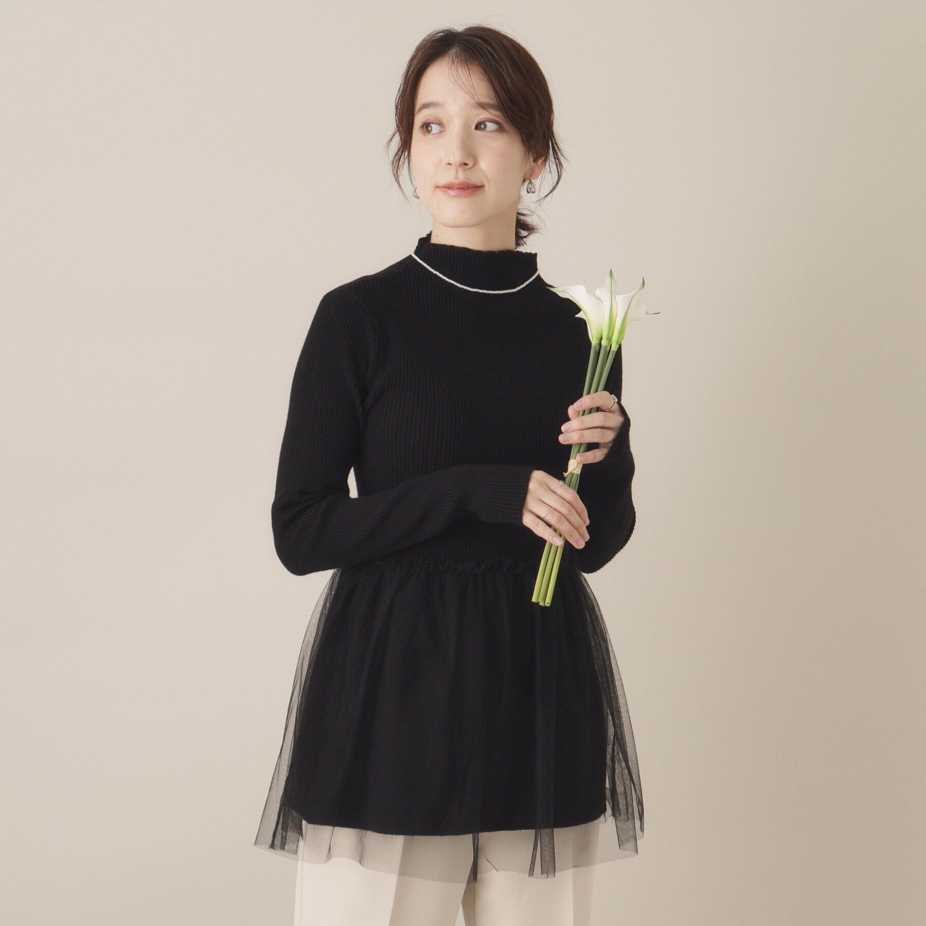 ITS&rsquo;DEMO「【手洗い可】チュールペプラムニット」|ニット・セーター|ブラック(019)