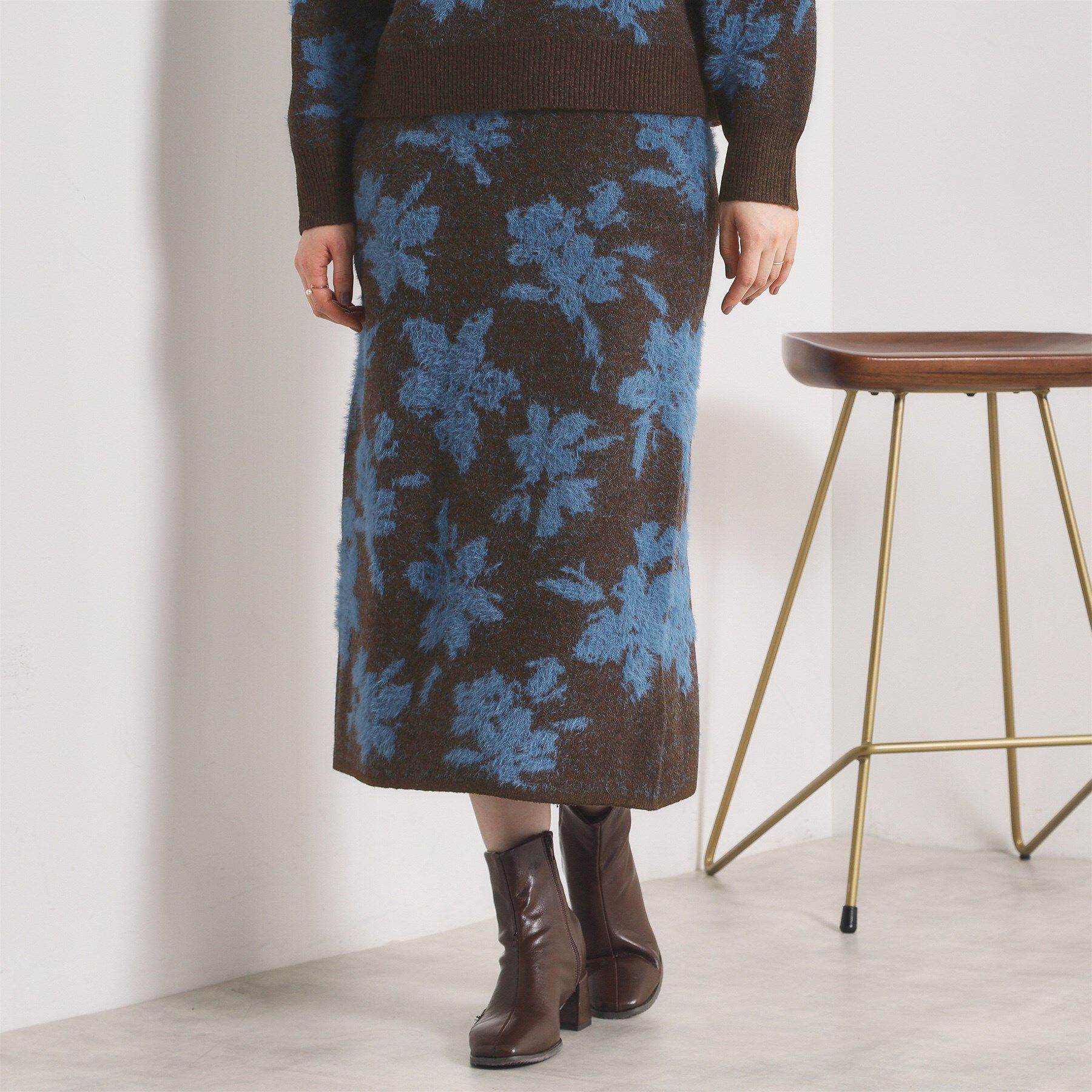 ITS&rsquo;DEMO「【手洗い可／セットアップ可】花柄フェザージャカードニットスカート」|スカート|ブラウン(044)